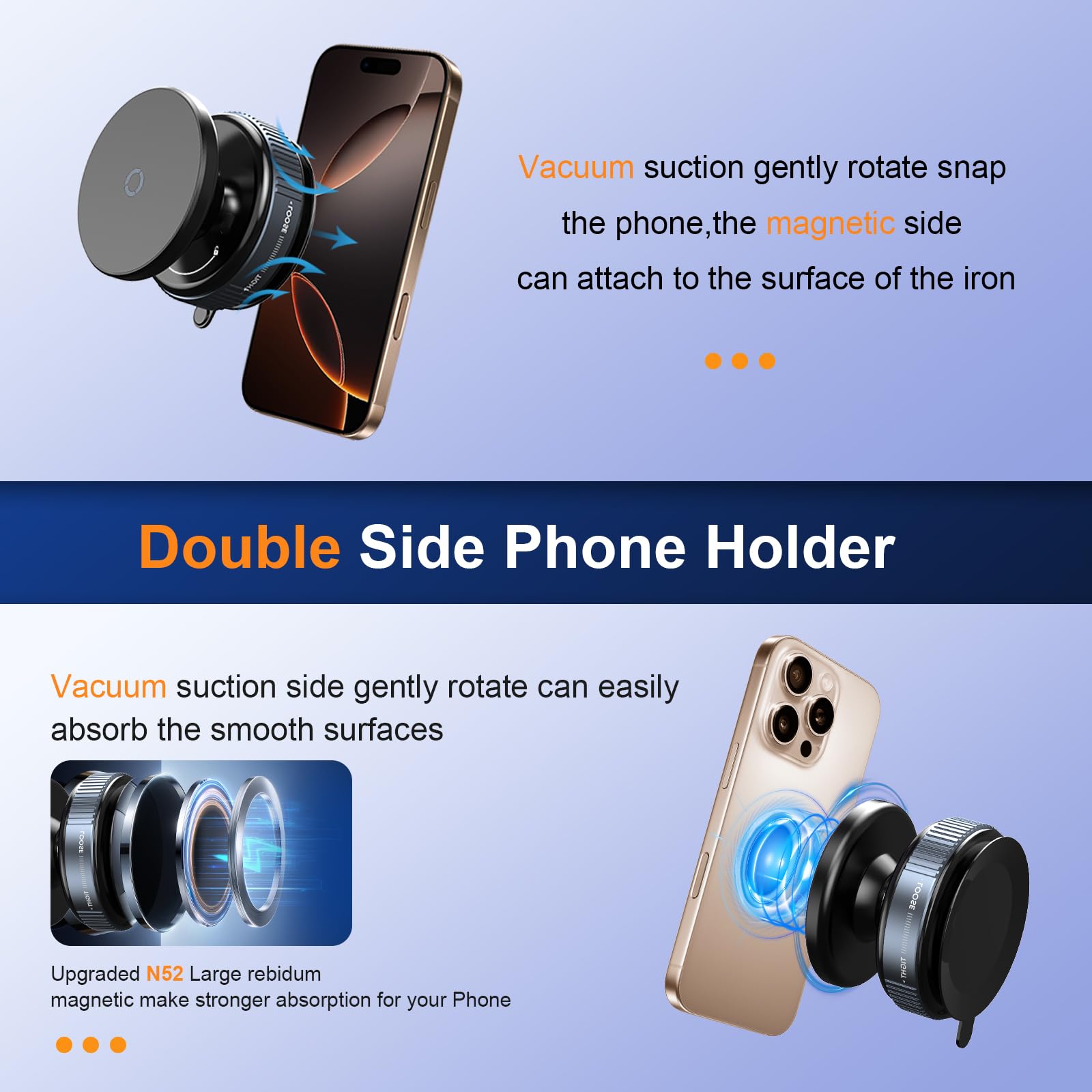 Upgraded 360 Adjustable Vacuum Magnetic Suction Cup Phone Holder, Portable Mechanical Suction Phone Mount For Car/Gym/Kitchen/Mi