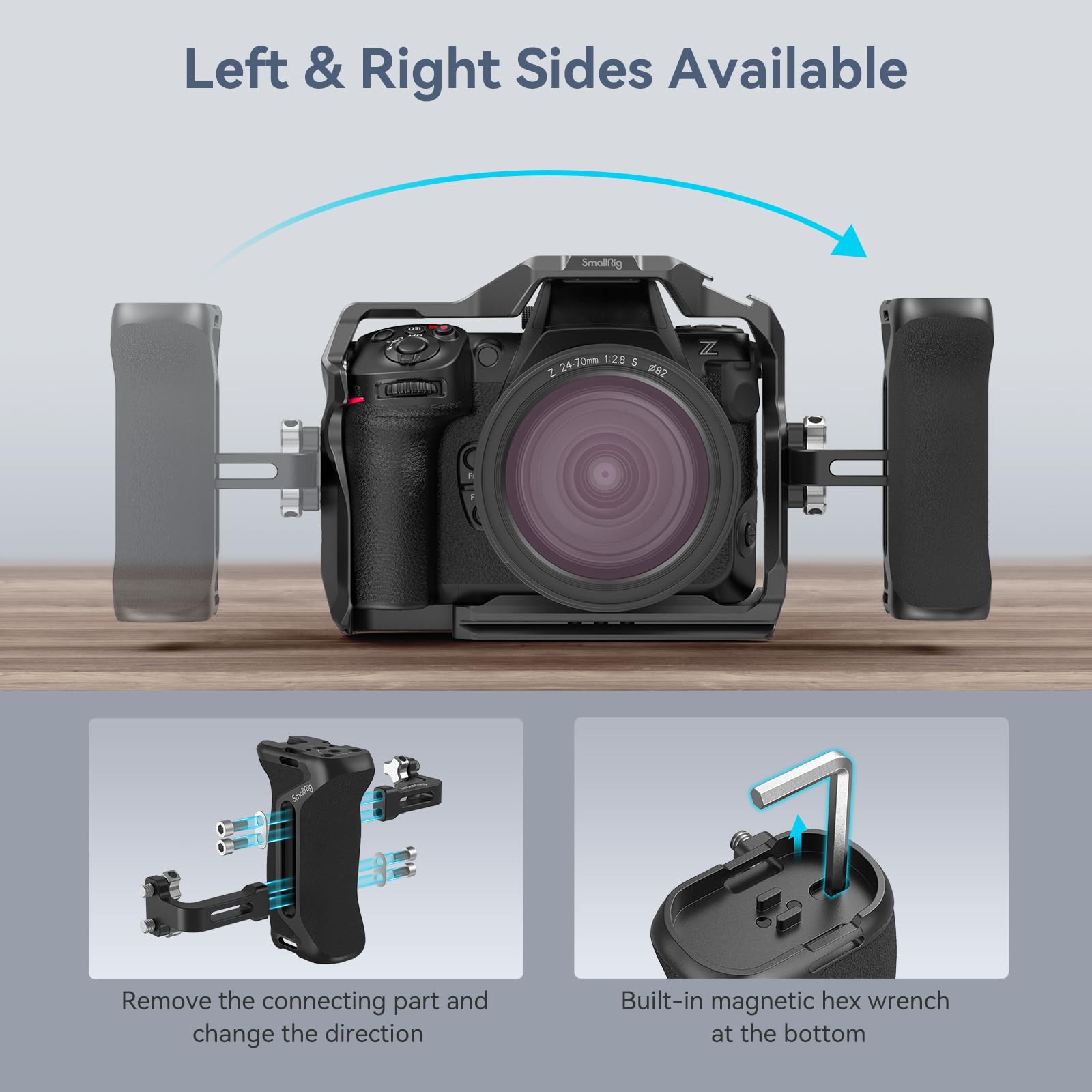 Smallrig Aluminum Side Handle For Camera Cages, Universal Ergonomic Side Handgrip With Bulit-In 1/4-20 Locating Hole, Strap Hole