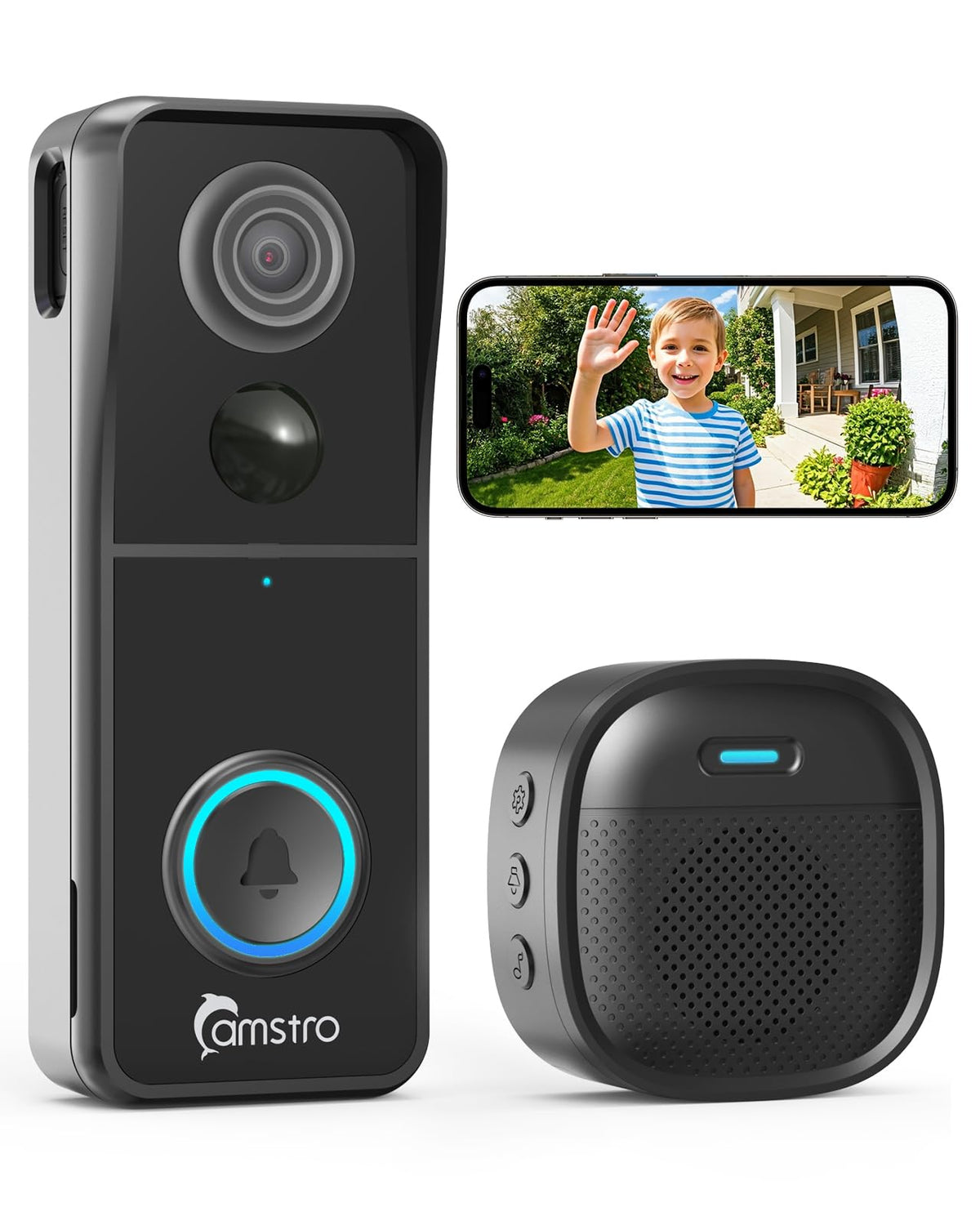 Camstro Doorbell Camera Wireless - 3K Video Doorbell With Chime, 2.4G Wifi Outdoor Security Cemera,Smart Human Detection, 2-Way 