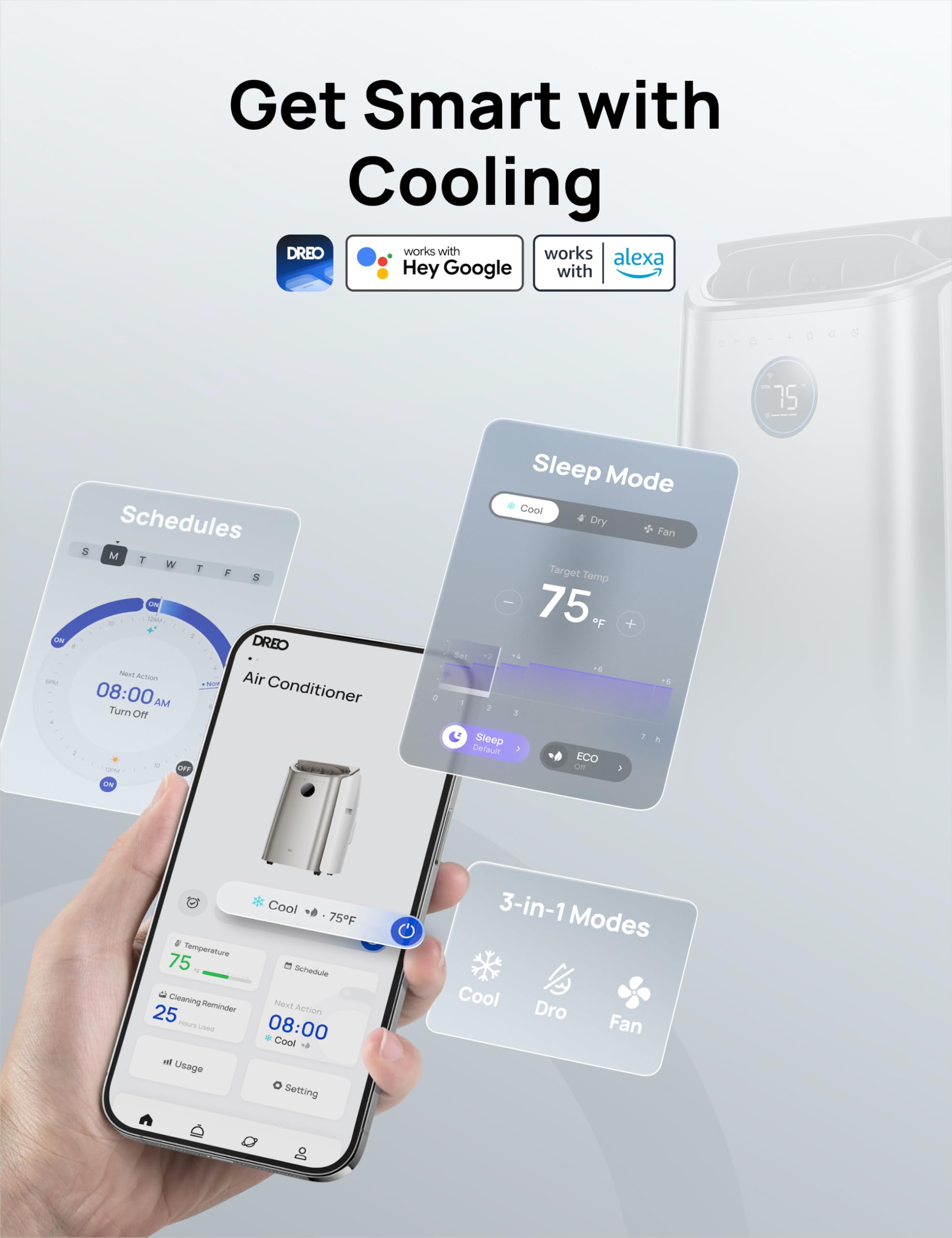 Dreo Portable Air Conditioners, 14,000 Btu Air Conditioner For Bedroom With Drainage Free Cooling, 46Db Quiet, App/Voice/Remote,