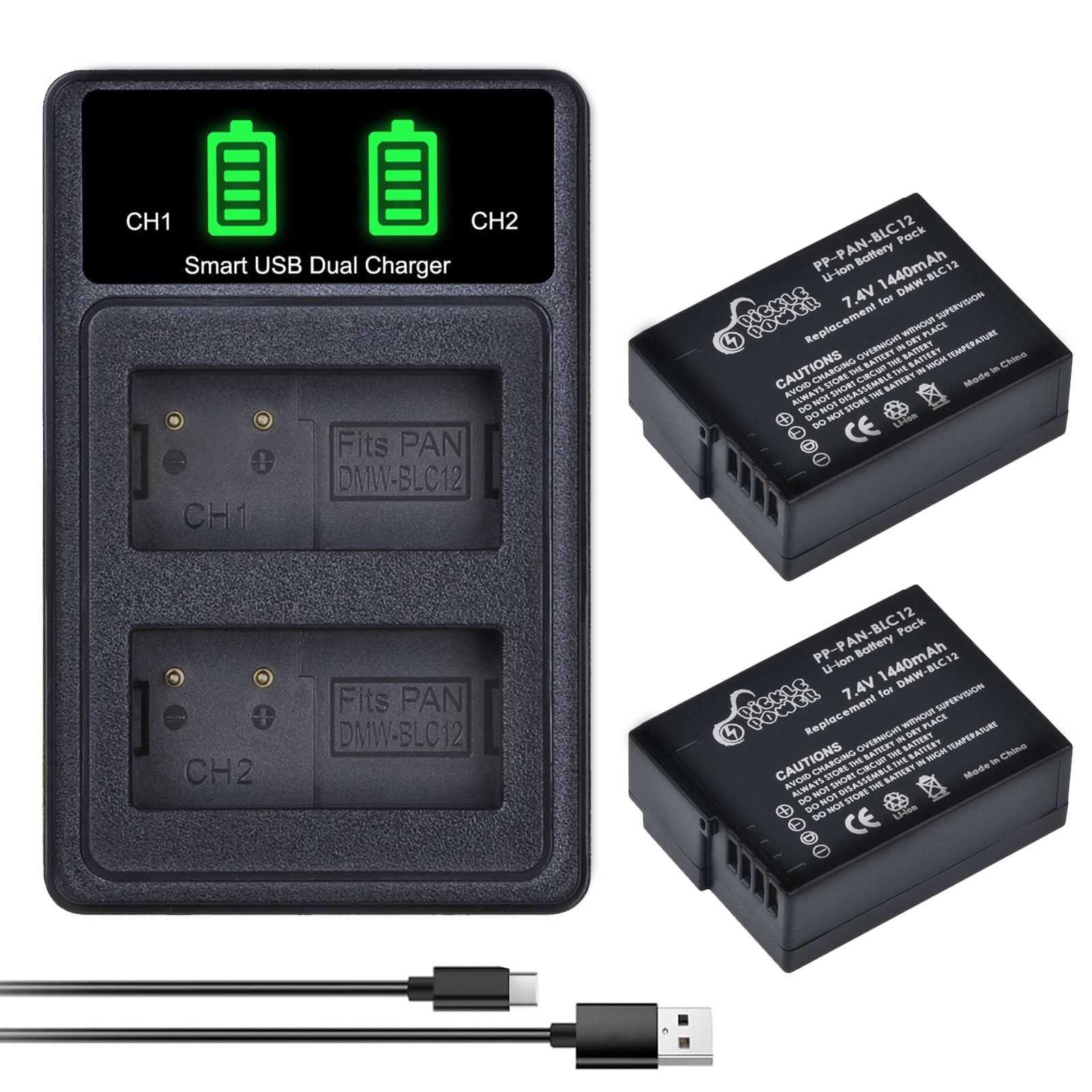 Pickle Power Dmw Blc12 Dmw Blc12E Dmw Blc12Pp Battery And Charger Set For Panasonic Lumix Dmc Fz1000 Dmc Fz200 Dmc Fz2500 Dmc G6