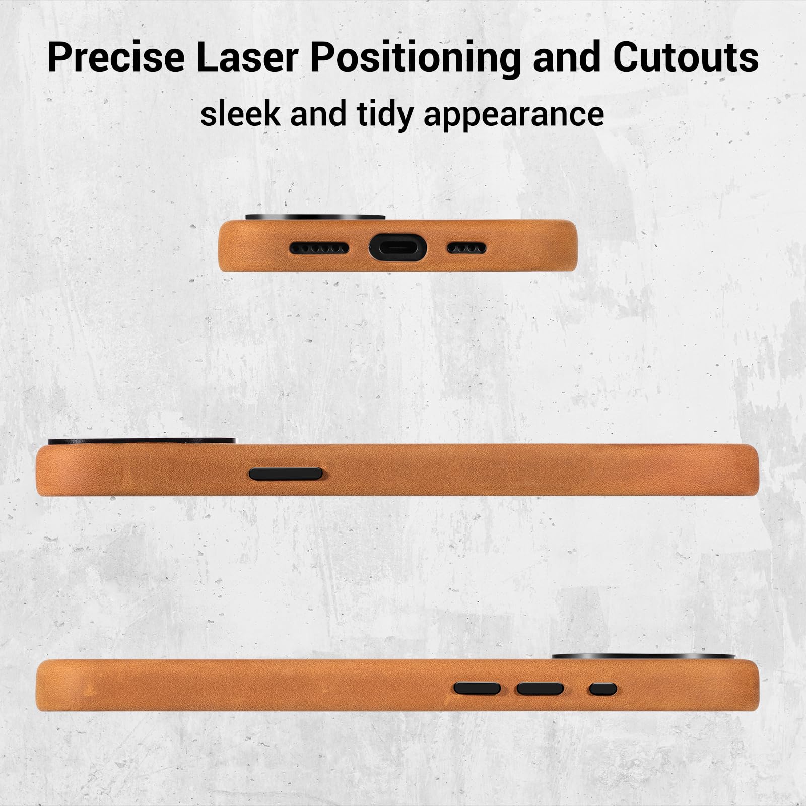 Belemay Compatible With Iphone 15 Pro Leather Case With Magsafe - Top Grain Vintage Crazy Horse Leather - Metal Buttons & Lens P