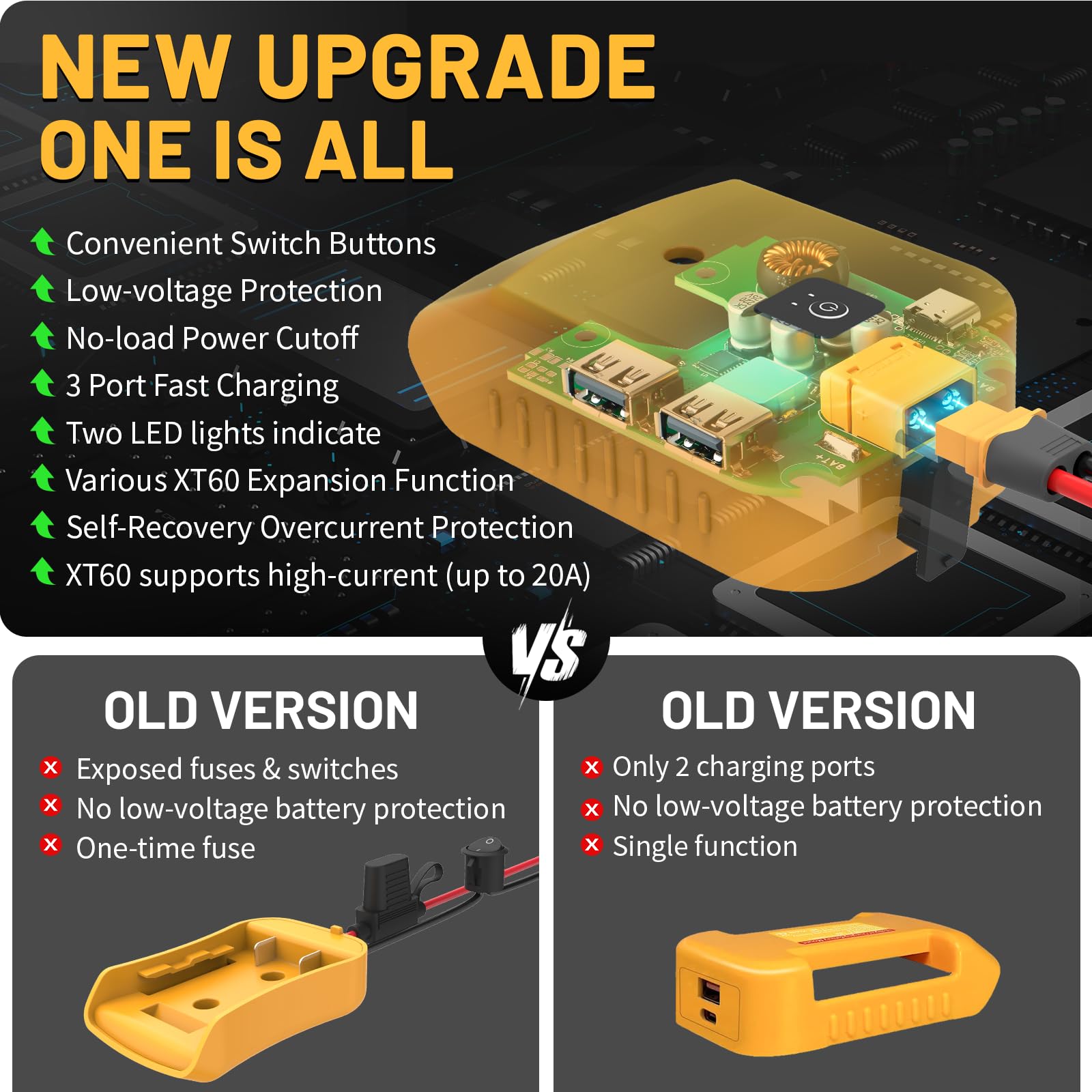 Azocek Multi Functional Usb Charger Adapter & 20V Battery Adapter For Dewalt 20V Battery, With 2 Usb Ports & 1 Type C Fast Charg