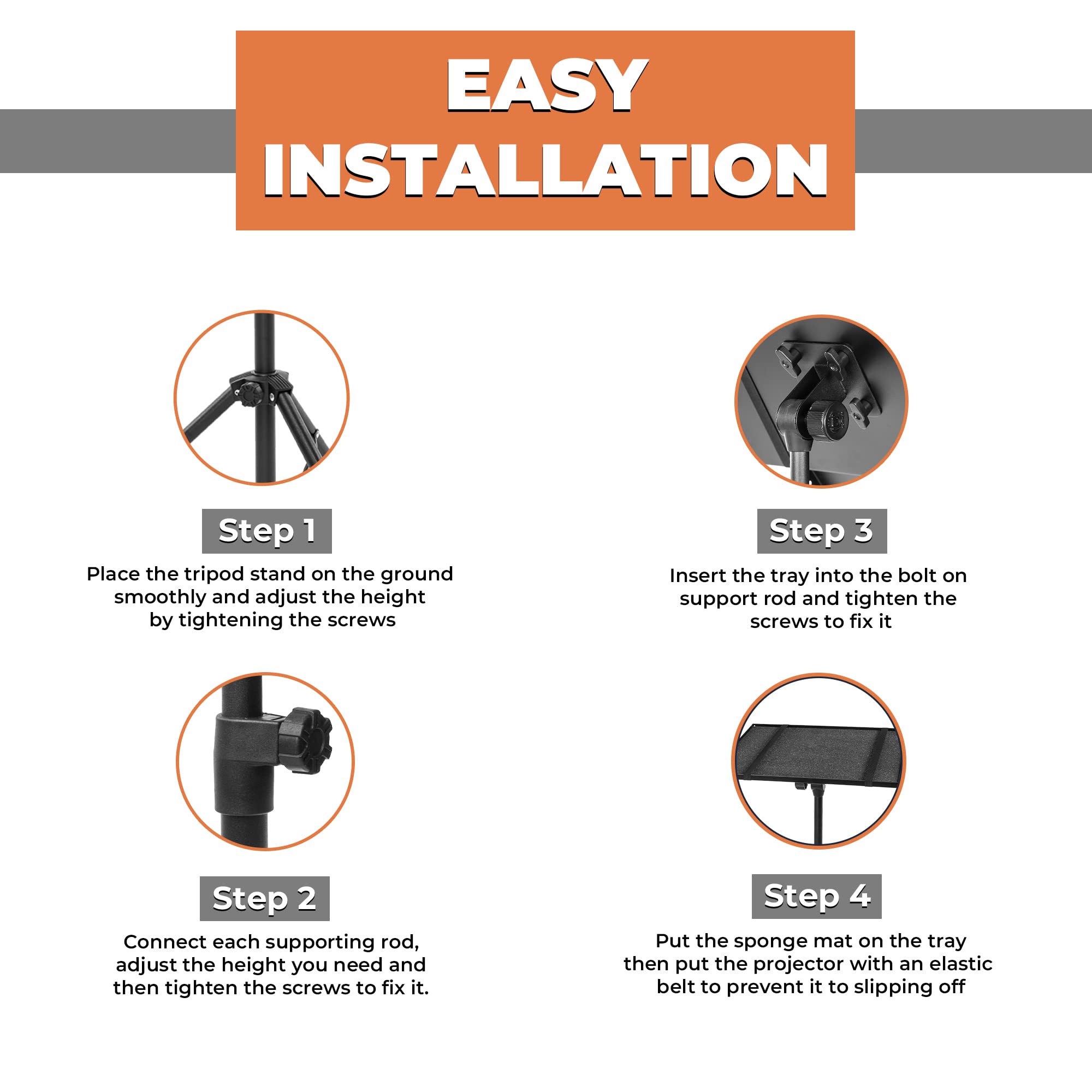 Screenseat Projector Stand Tripod With Mouse Tray   Laptop Projector Tripod Stand Adjustable Height 23.4'' To 48.3'' With Goosen