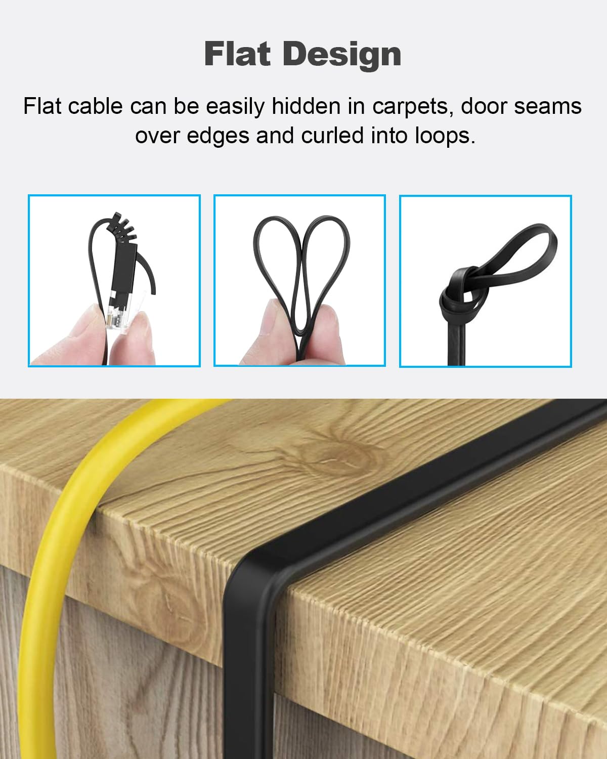 Yauhody Cat 6 Ethernet Cable 5Ft 6-Pack Black, High Speed Solid Flat Cat6 Gigabit Internet Network Lan Patch Cords, Bare Copper