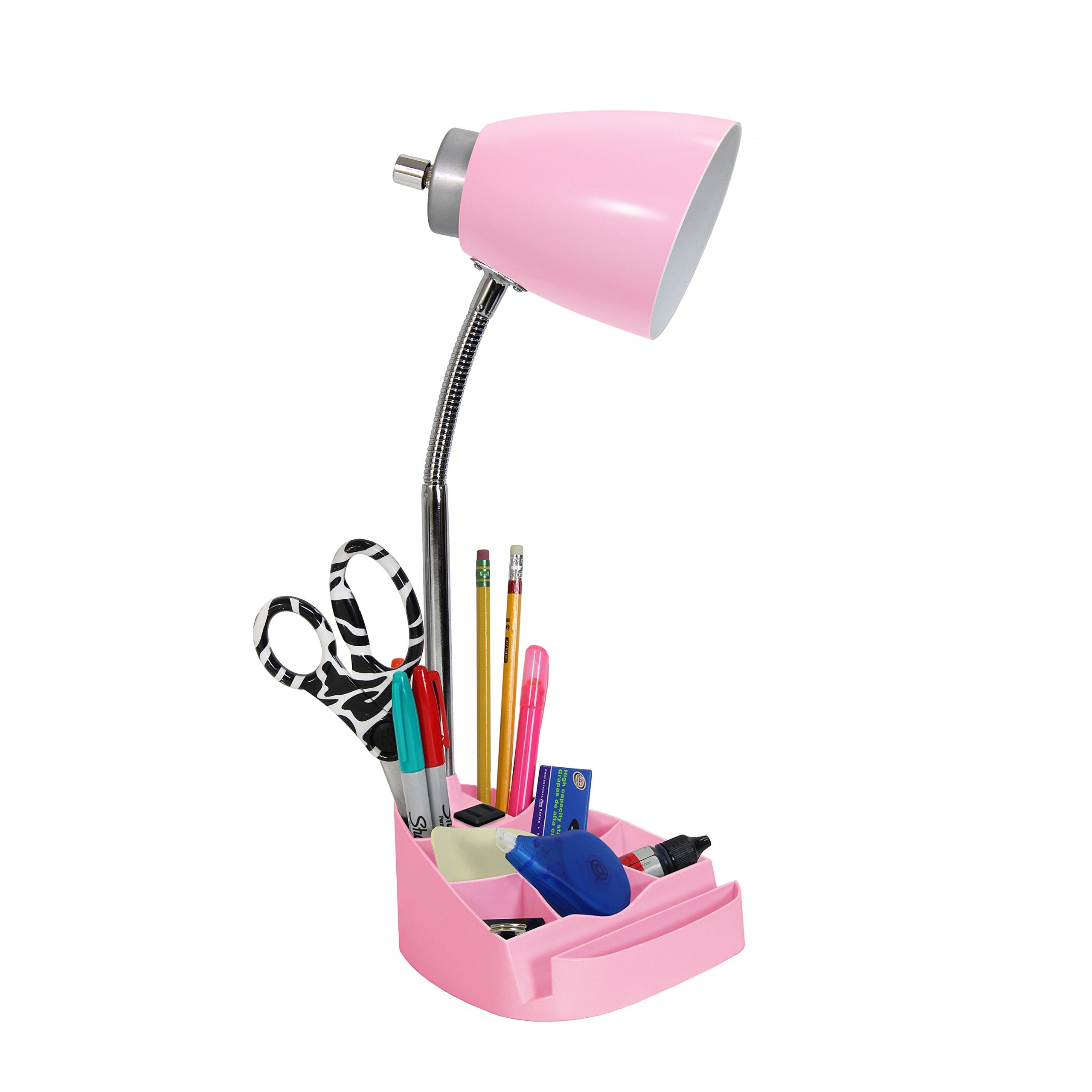 Limelights Ld1057 Pnk Gooseneck Organizer Desk Lamp With Ipad Tablet Stand Book Holder And Charging Outlet, Pink