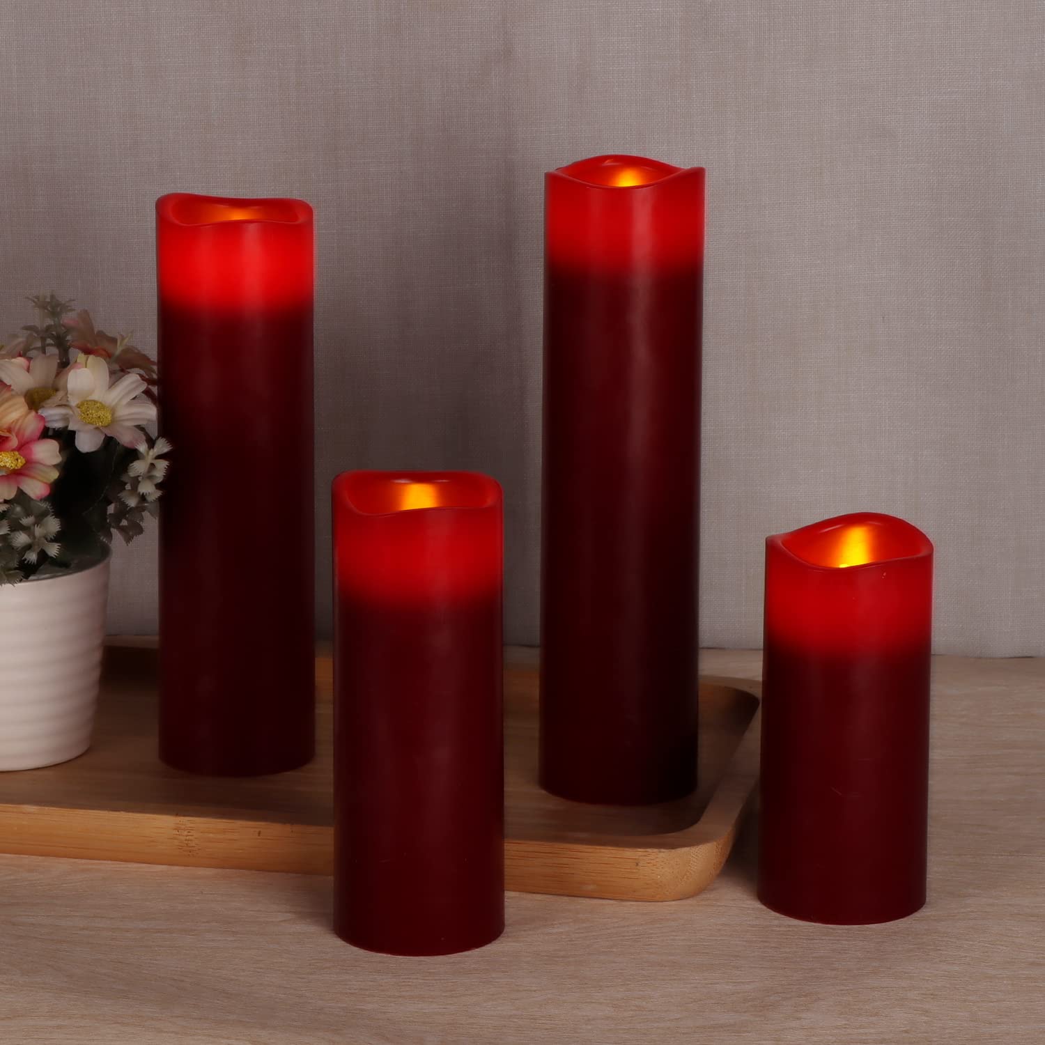 Antizer Flameless Candles Led Candles Pack Of 9 (H 4'' 5'' 6'' 7'' 8'' 9'' X D 2.2'') Burgundy Real Wax Battery Candles With Rem