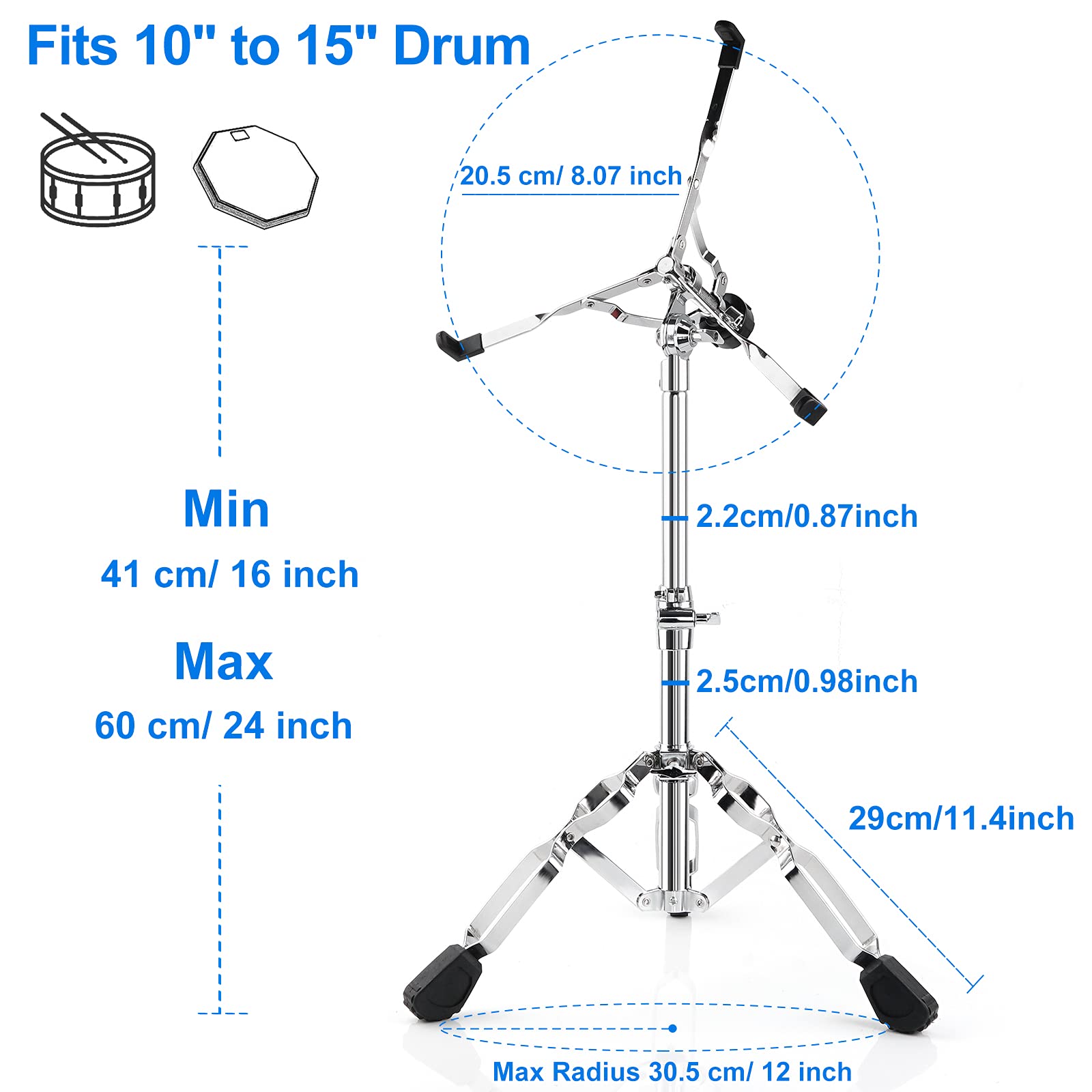 Snare Drum Stand Lightweight Double Braced Adjustable Height With Carrying Bag Fit 10 To 15 Dia Drums