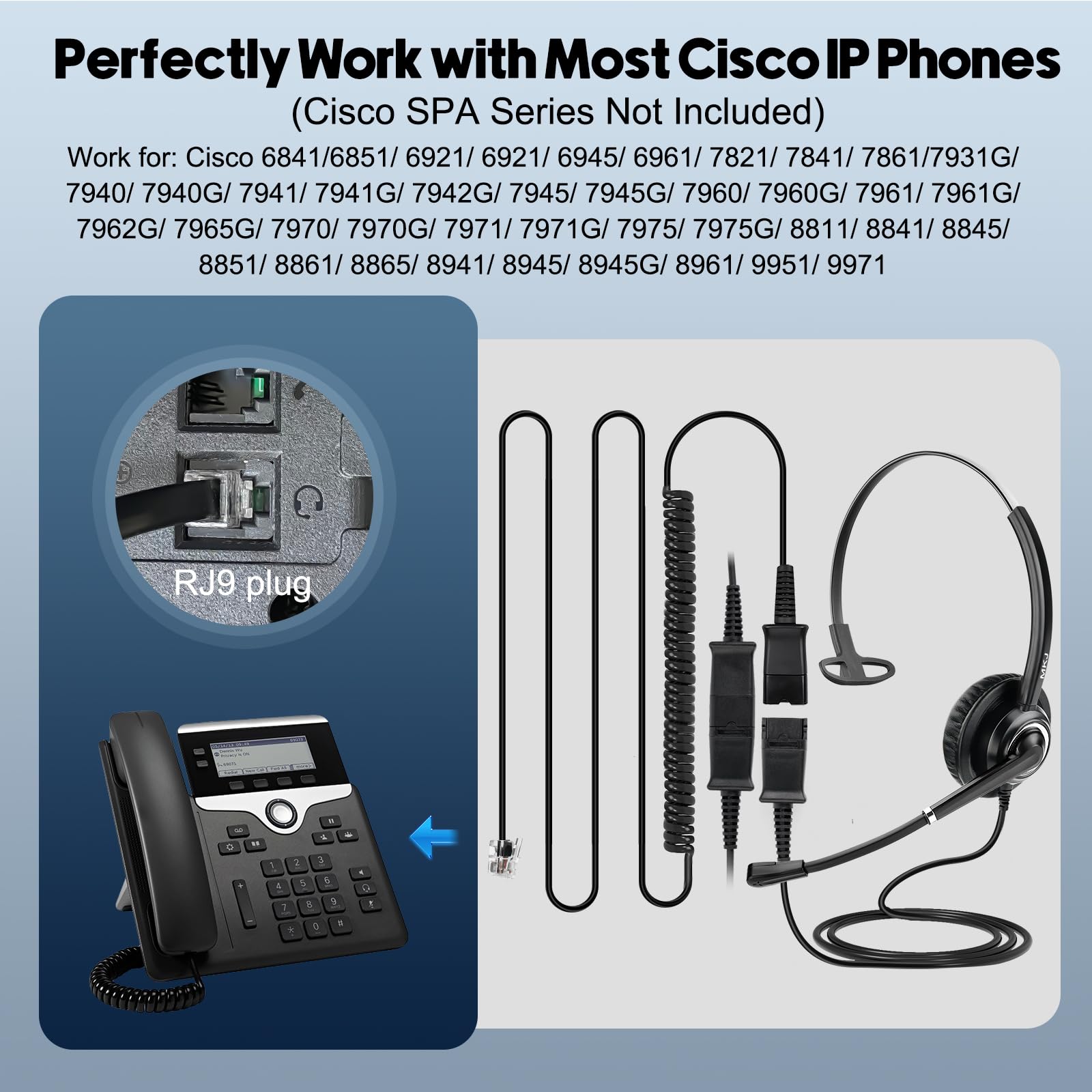 Mkj Cisco Headset For Office Phones Corded Rj9 Telephone Headset With Microphone Noise Cancelling For Cisco Cp 7841 7861 7941G 7
