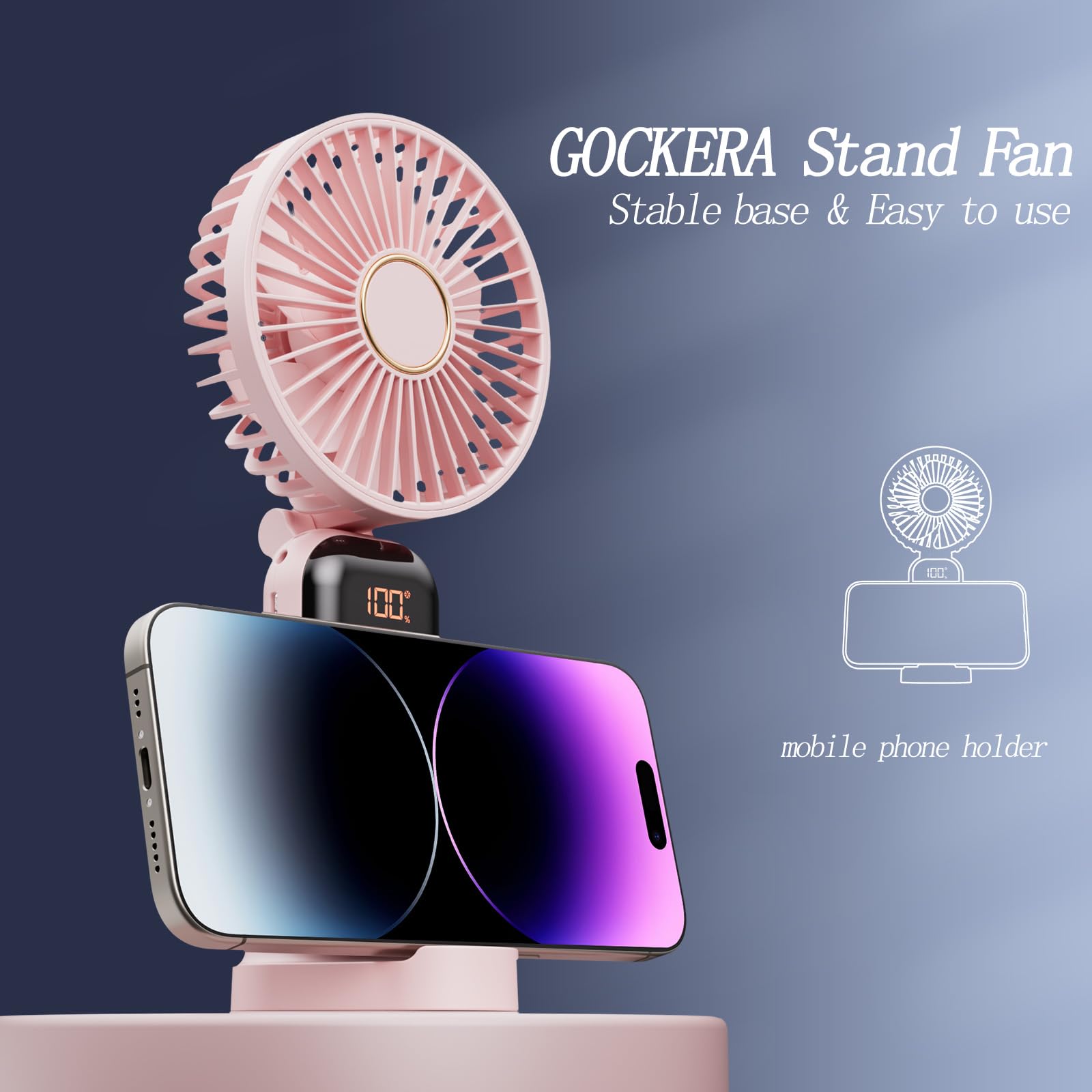 Gockera Portable Fan, 4200Mah Battery Operated Fan, 5 Speeds&Digital Display, 180 Foldable Makeup Fan For Women With Base, Handh