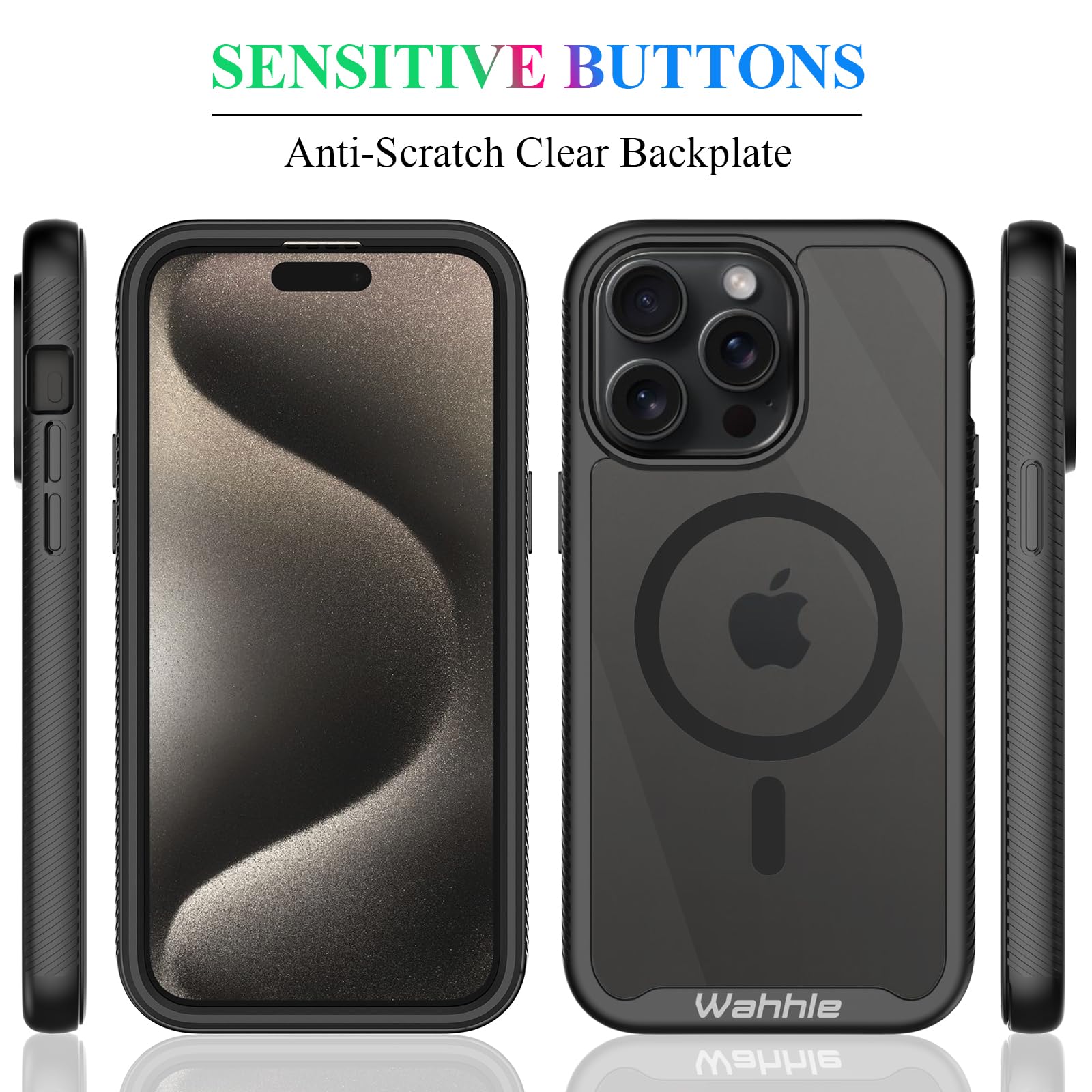 Wahhle Compatible With Iphone 15 Pro Max Case, Magnetic Wireless Charging Built In Screen Protector Full Body Shockproof Slim Fi