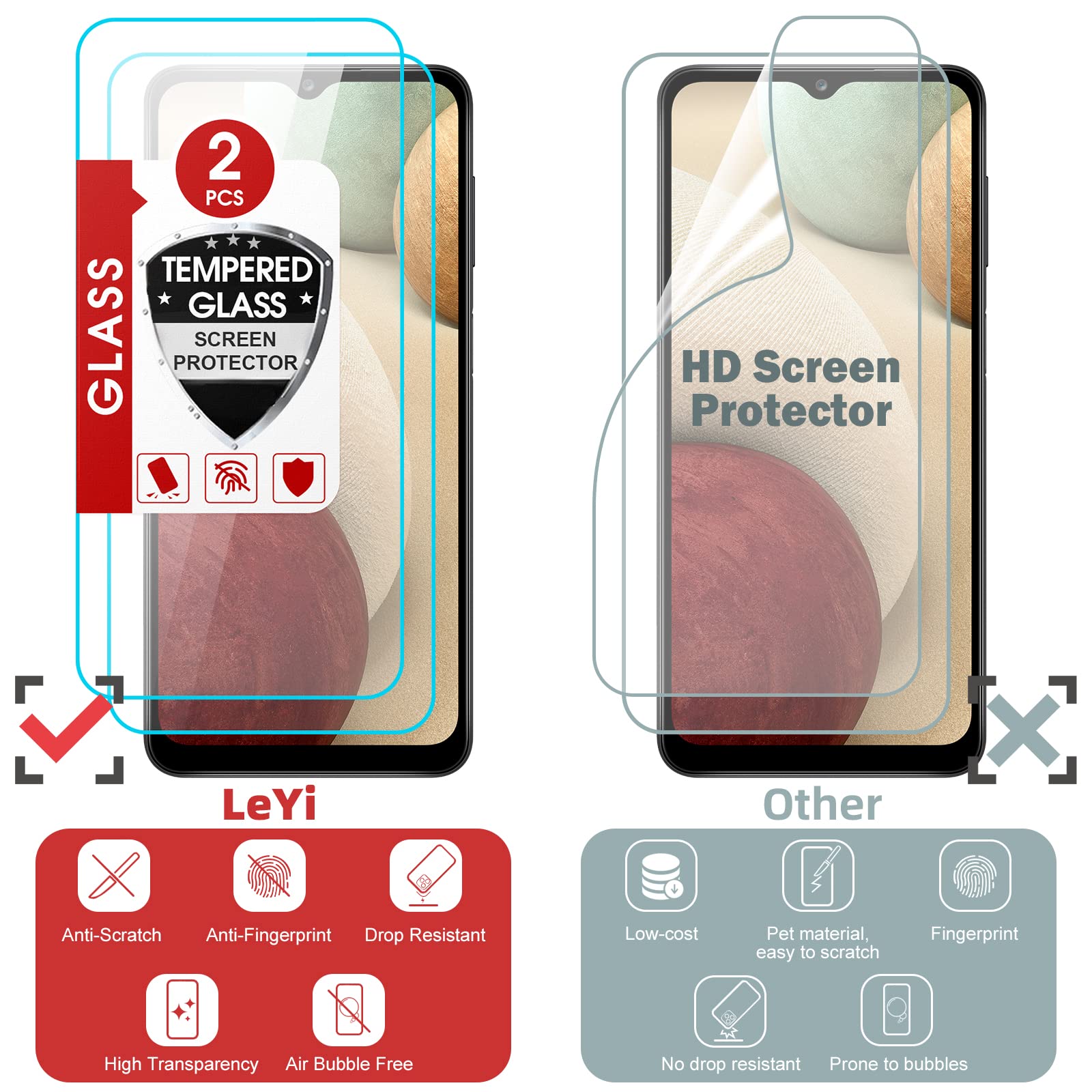 Leyi For Samsung Galaxy A12 Case With Screen Protector [2 Pack], Case For Galaxy A 12 For Men Women, Magnetic Ring Holder Kickst