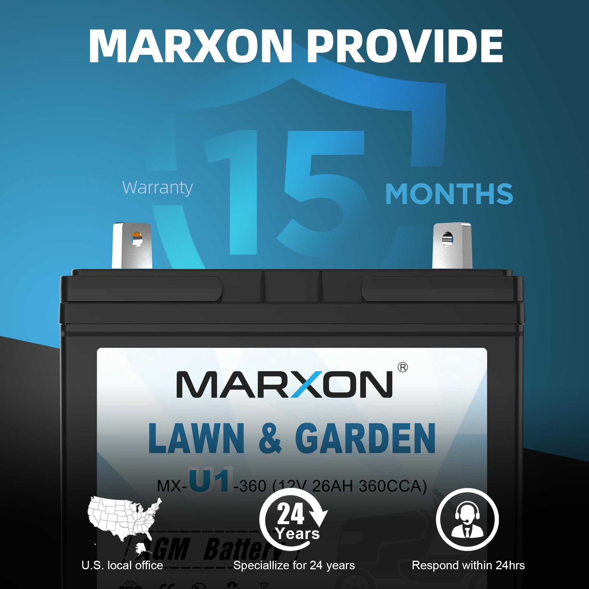 Marxon U1 360Cca Riding Lawn Mower Batteries, Garden Tractors Battery Maintenance Free Agm Battery, Compatible With Troy-Bilt, T