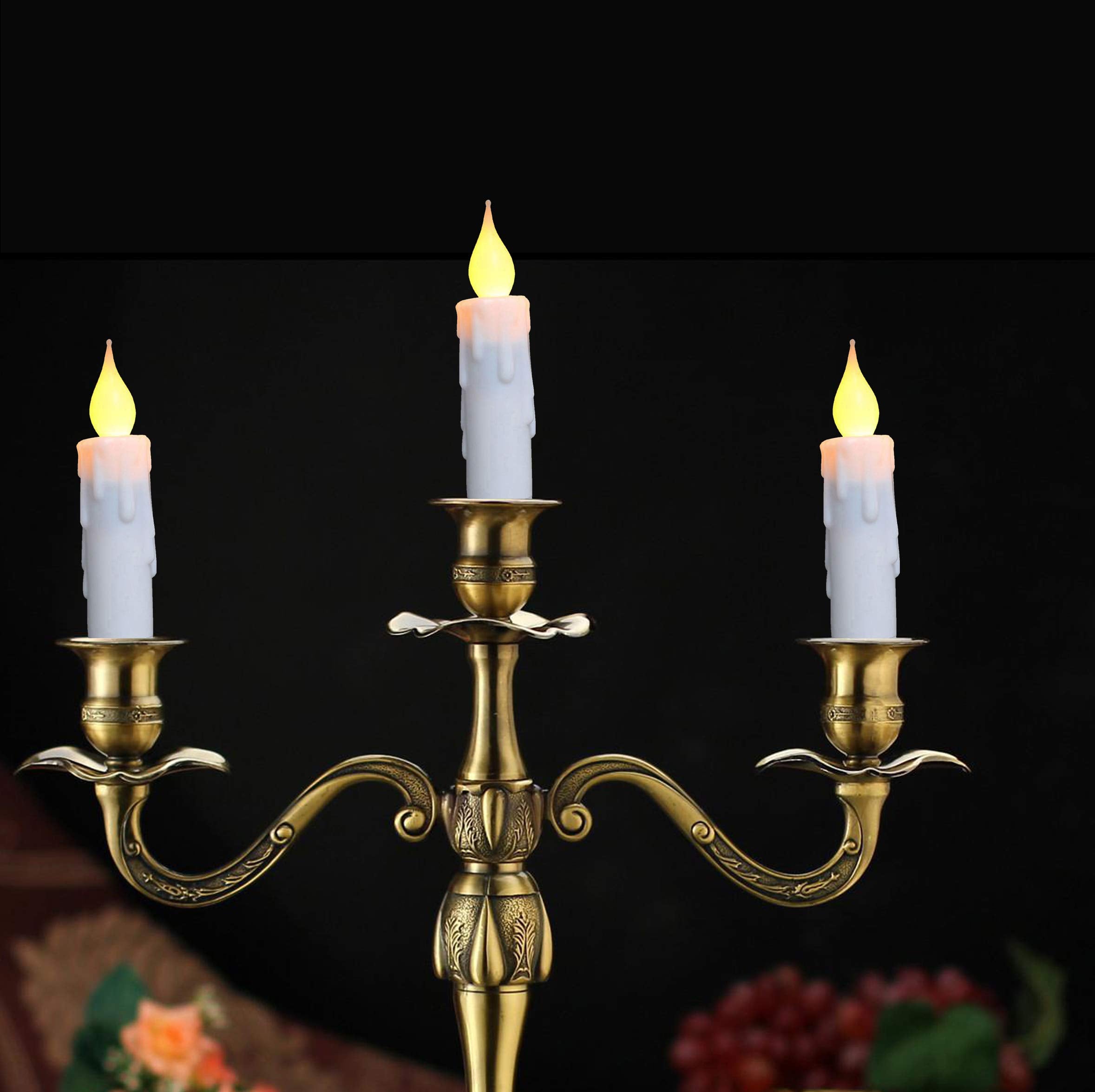 Lincountry.White Short Taper Candles Battery Operated Flickering Flame,Short Flameless Taper Candles With Timer Realistic,4.75In