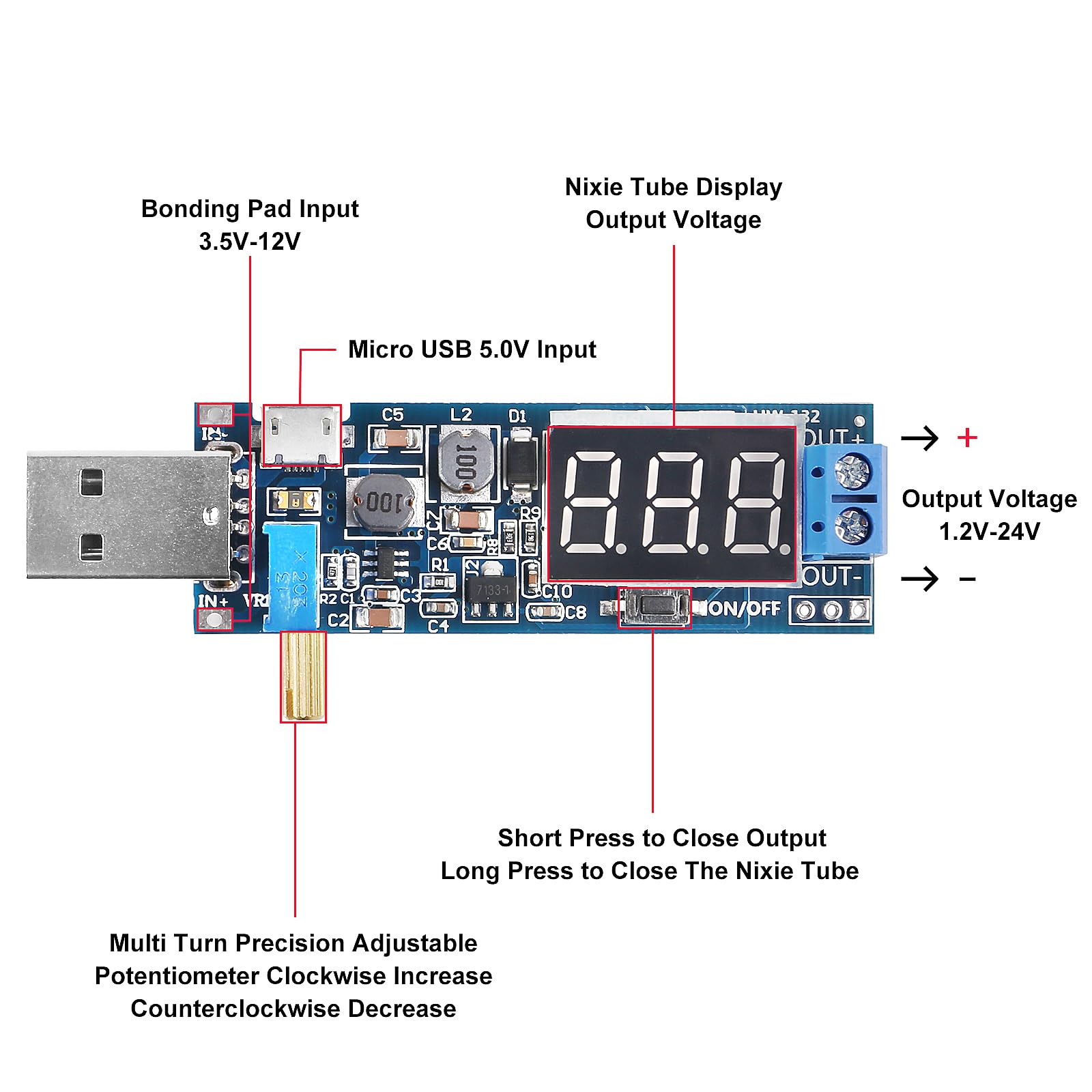 Xiitia 6Pcs Usb Buck Boost Converter 3.5V 12V To 1.2V 24V Dc Dc Adjustable Step Up Step Down Power Supply Module Voltage Regulat