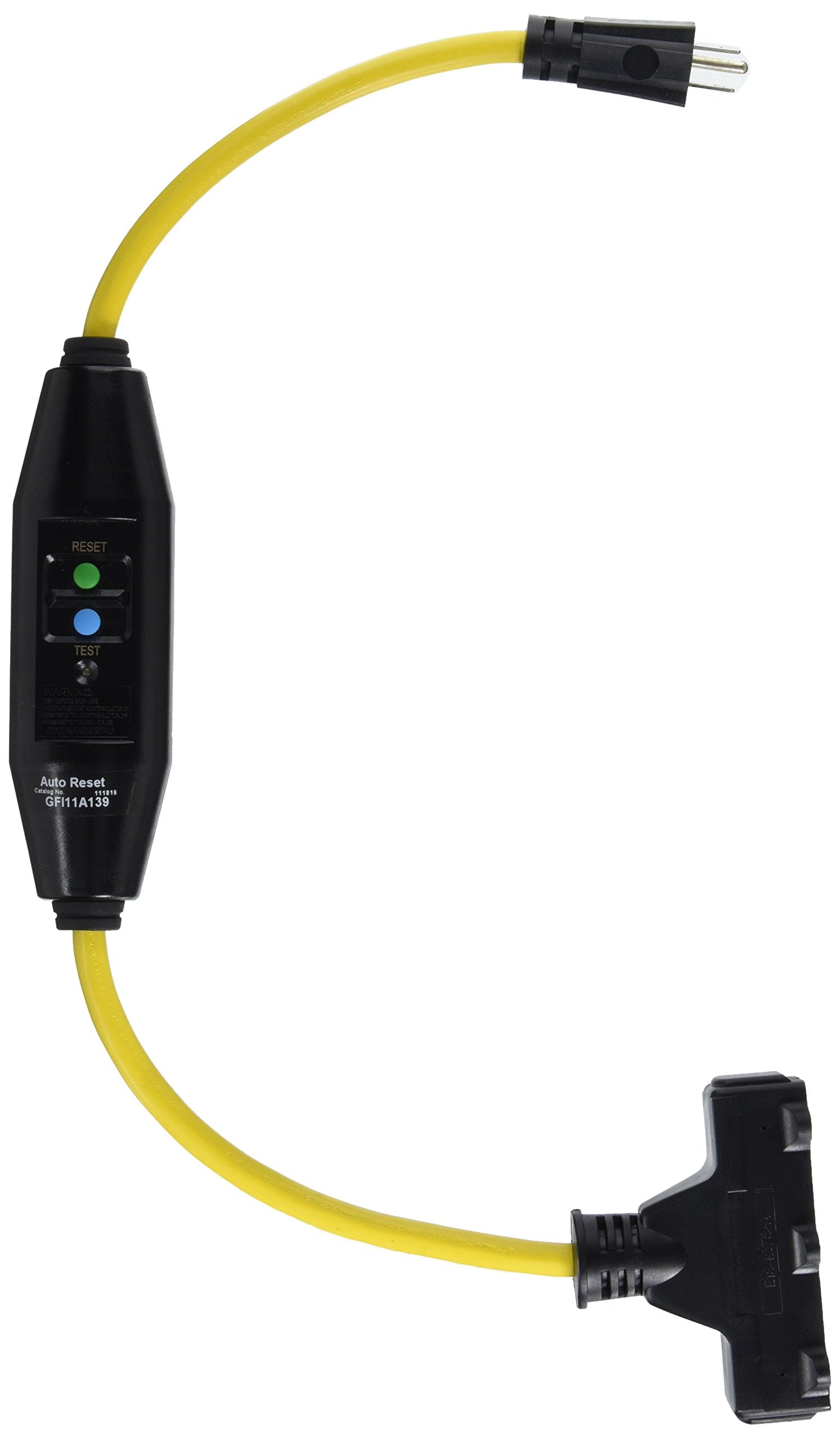 Eaton GFI11A139 In-Line 2-Foot Portable GFCI Cordset, 12/3 Cord, 15A 120V, Triple Tap, Automatic Reset