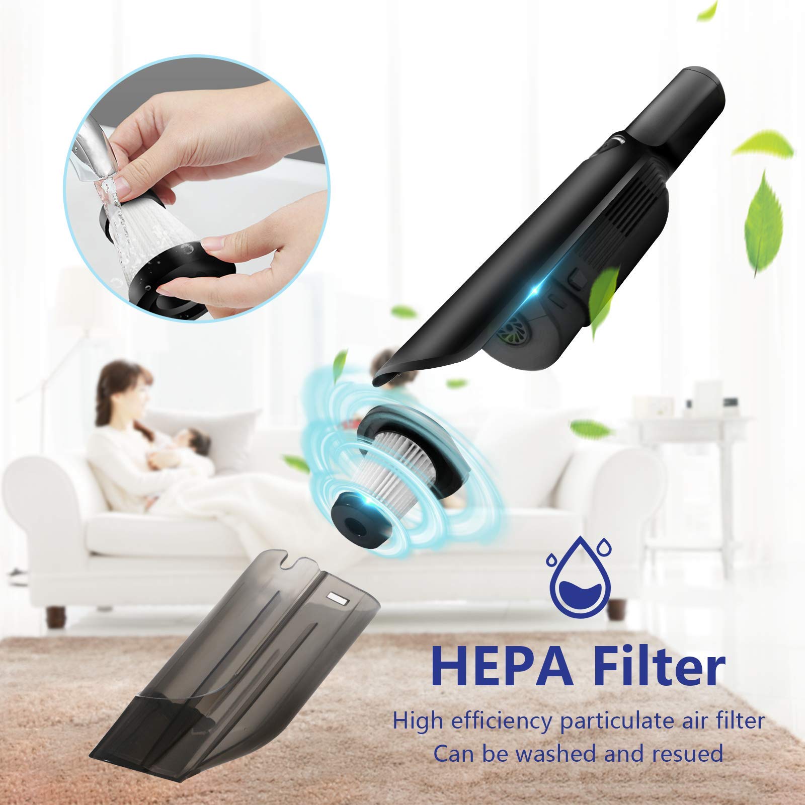Laopao Portable Car Vacuum Cleaner High Power 9Kpa Hand Vacuum Cordless Rechargeable Handheld Vacuum 3X2000Mah Li Ion Battery Qu