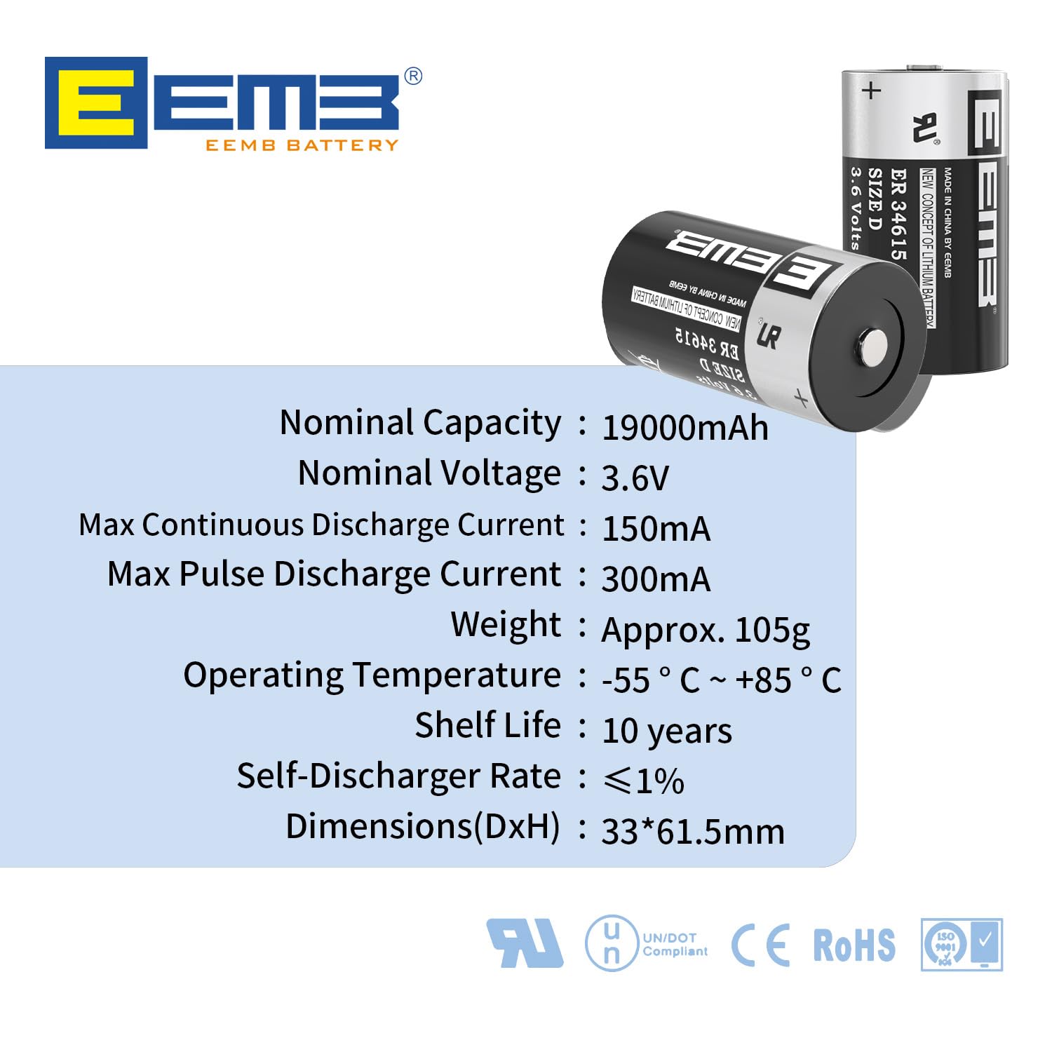 Eemb Er34615 D Cell Batteries 3.6V Lithium Battery 19Ah Li Socl2 Non Rechargeable Battery Ls 33600 Sb D02 Xl 205F For Cnc Machin