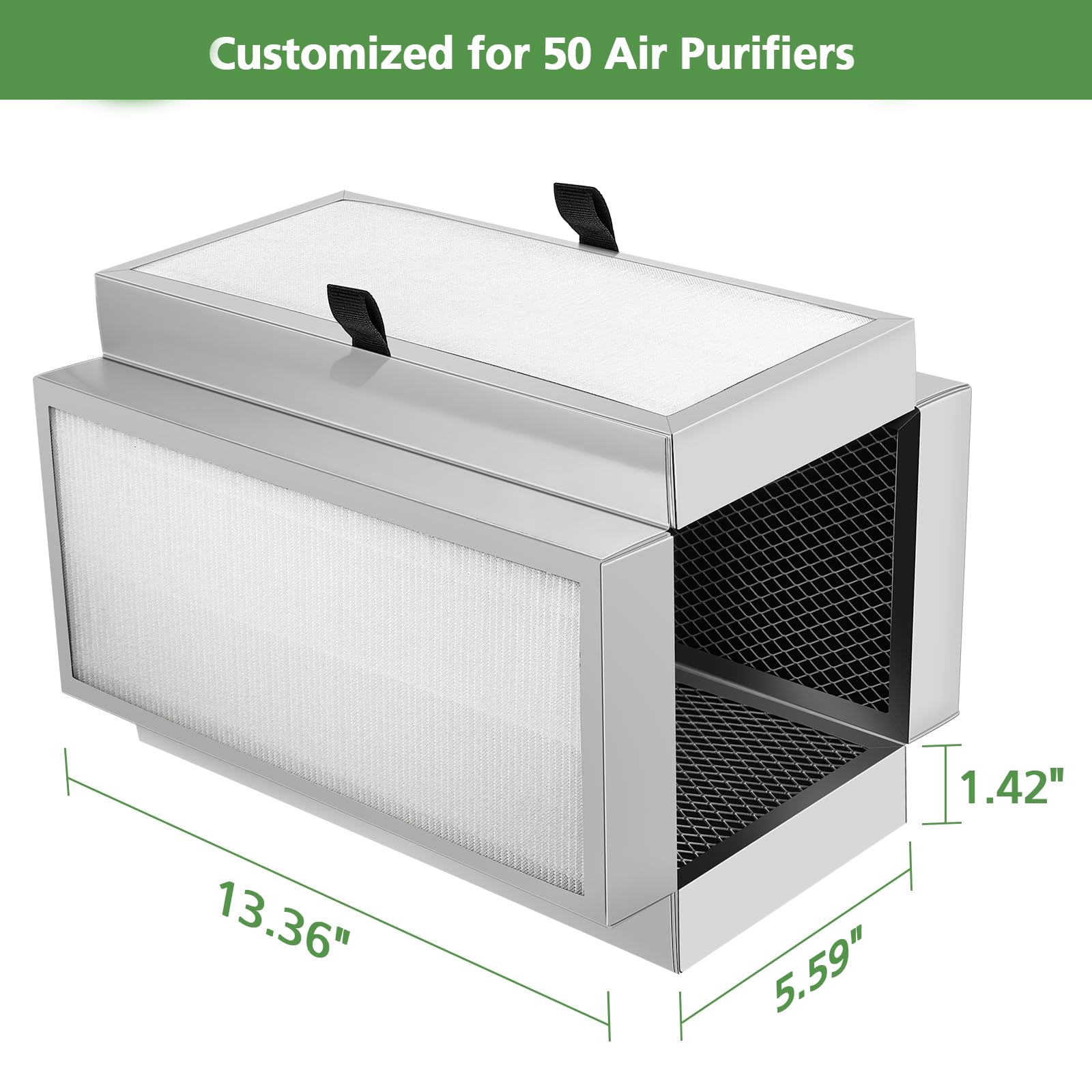 50 True Hepa Replacement Filters Compatible With Air Puri Fier, 3 In 1 Pre Filters, H13 True Hepa And Activated Carbon Filter Fo