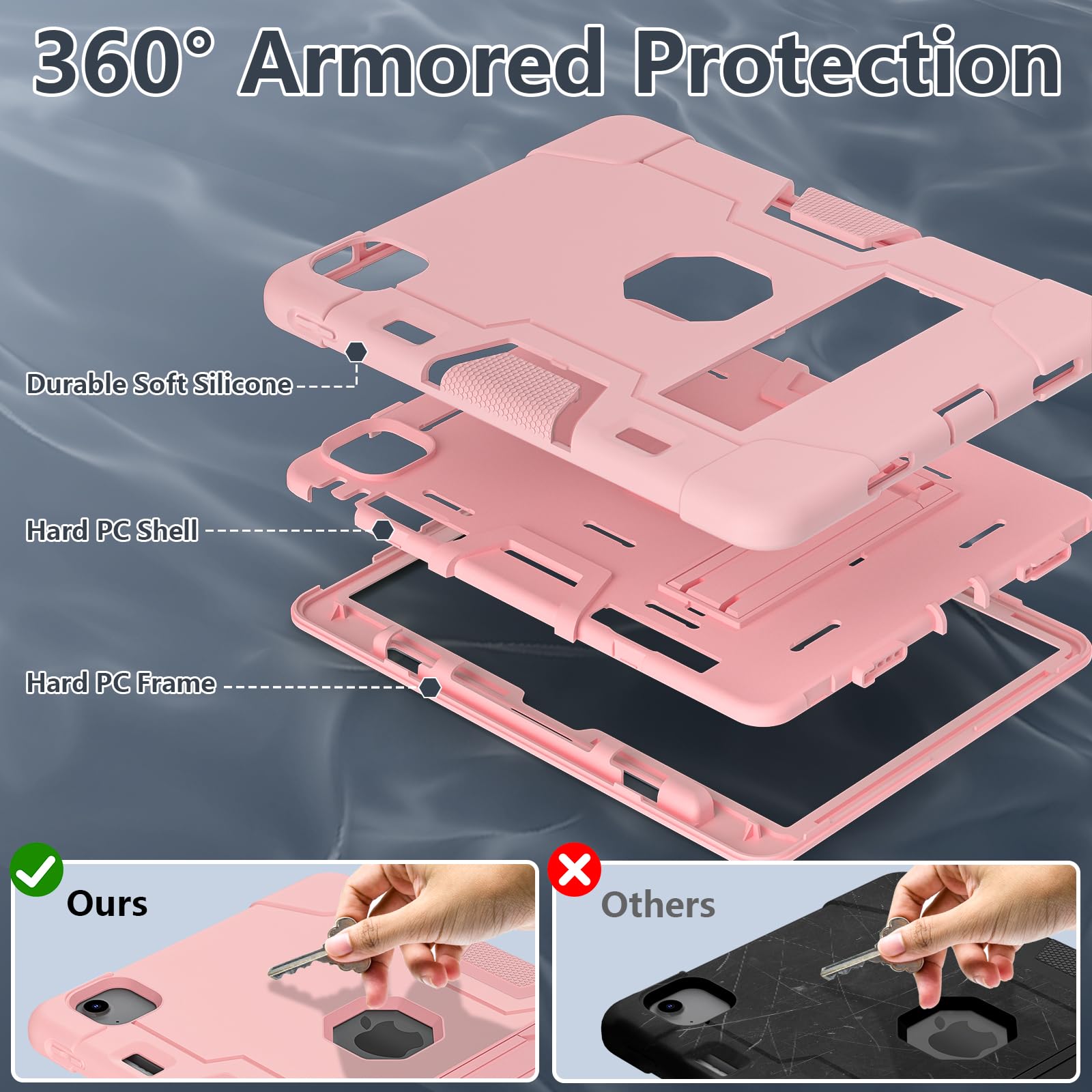 Tsqqst Case For Ipad Air 11 Inch M2 2024 Pink For Kids Girls, Full Body Protection Shockproof Rugged Cute Case Cover With Stand