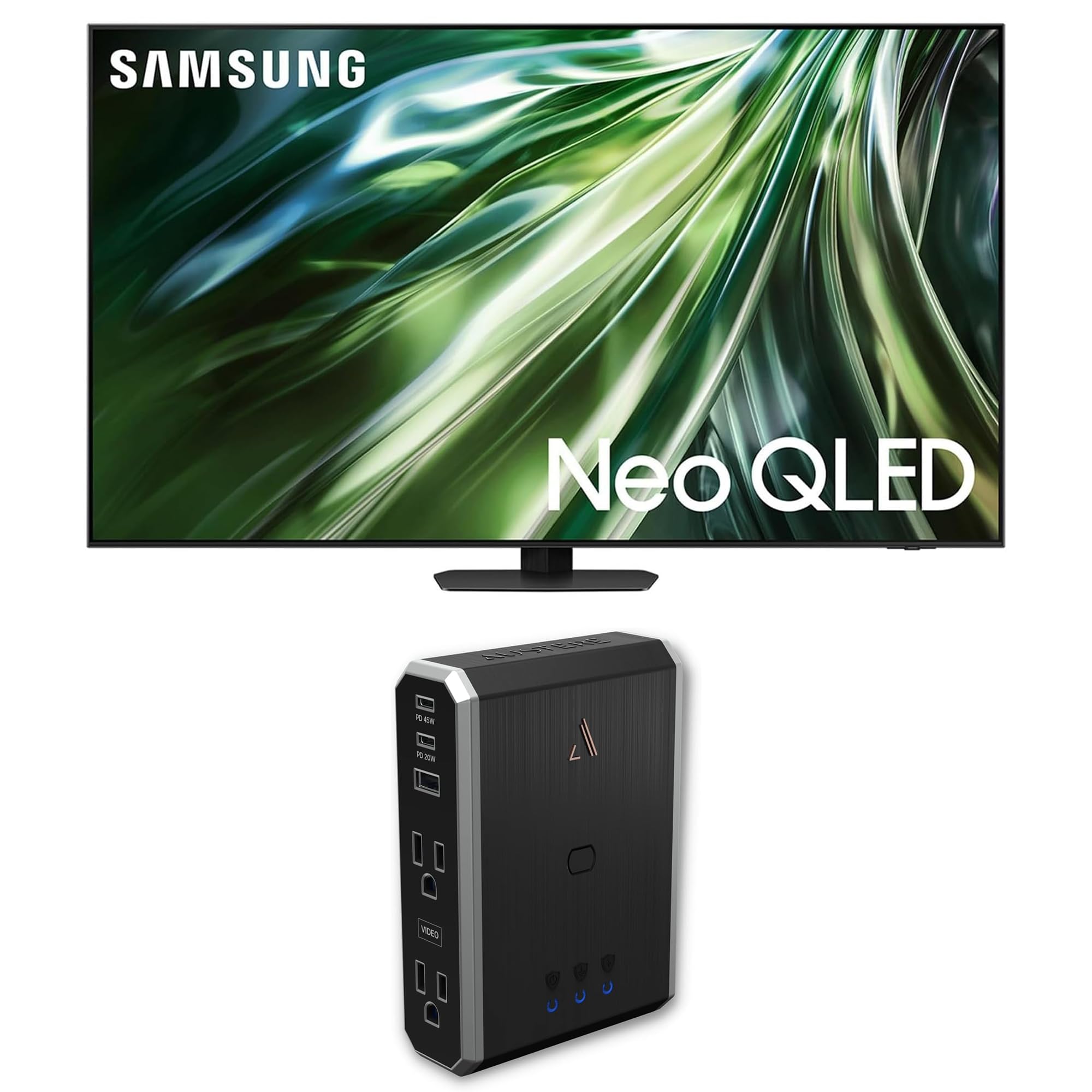 SAMSUNG QN75QN90DAFXZA 75 Inch Neo QLED TV with 4K AI Upscaling and an Austere 7S-PS4-US1 4-Outlet Power with Omniport USB (2024