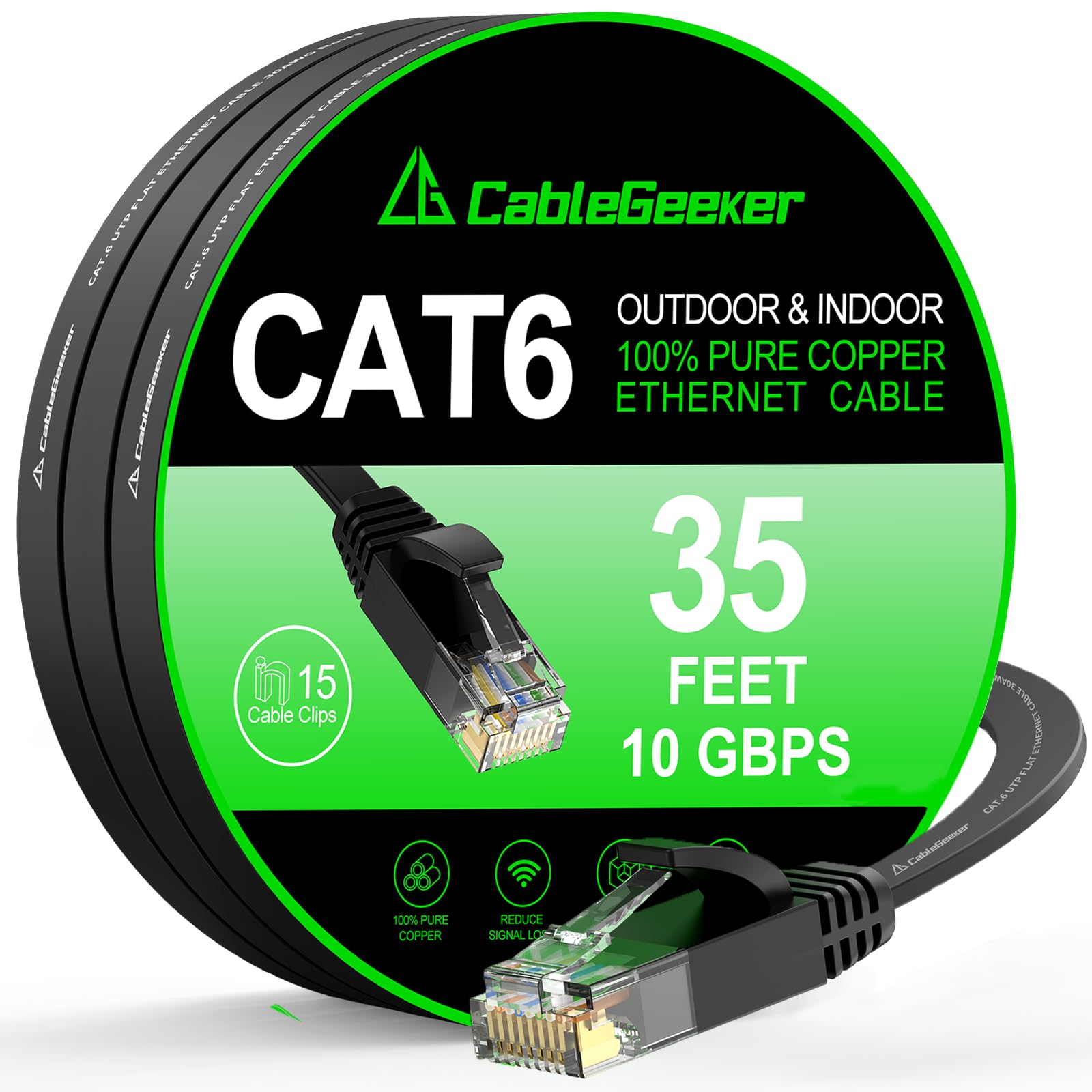 Cat 6 Ethernet Cable 35 ft(at a Cat5e Price but Higher Bandwidth) Flat 10Gbps Internet Network Cable - Cat6 Ethernet Patch Cable
