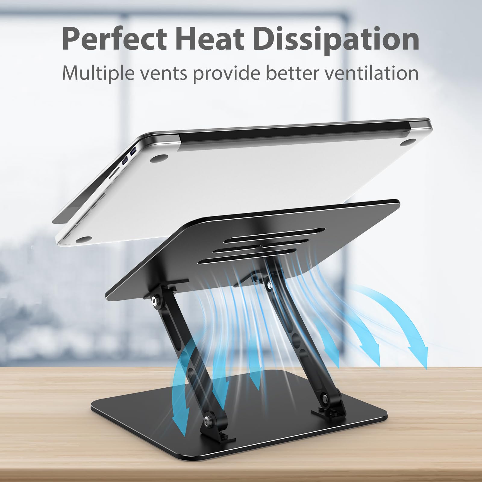 Gogoonike Adjustable Laptop Stand For Desk, Metal Foldable Laptop Riser, Portable Laptop Holder Mount, Ventilated Cooling Comput