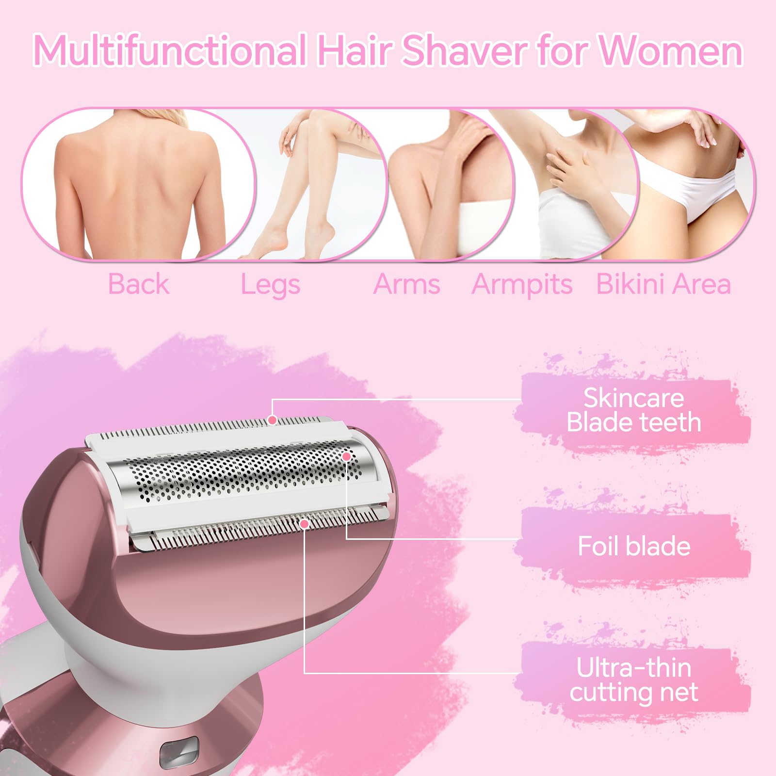 Electric Razor For Women, 4-In-1 Bikini Trimmer & Body Shaver For Face, Legs, Underarms, Pubic Hair, Rechargeable Wet/Dry Painle