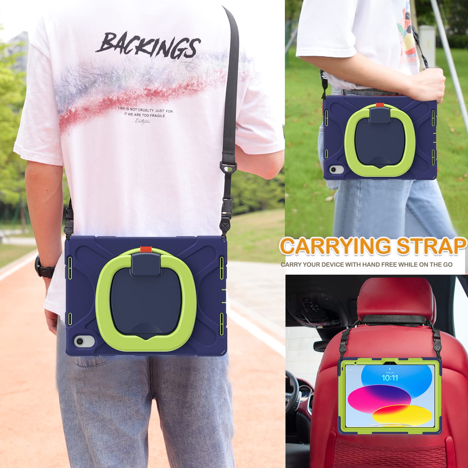 Braecn Case For Ipad 10Th Generation 2022 10.9 Inch A2696 A2757 A2777 Rugged Silicone Cover With Swivel Ring Stand/Pencil Holder