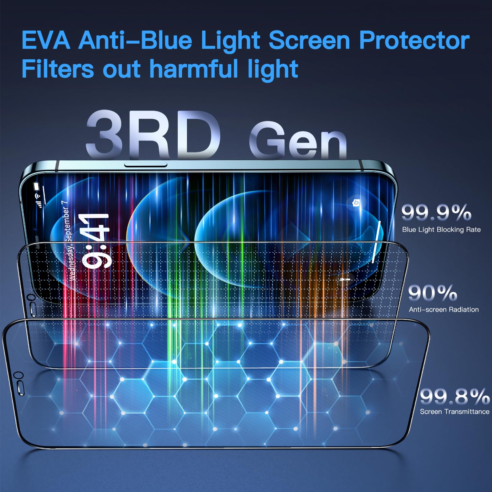 Uyiton Anti Blue Light For Iphone 12 Pro Max Screen Protector   Unbreak Glass Easy Fit Full Coverage Case Friendly Scratch Resis