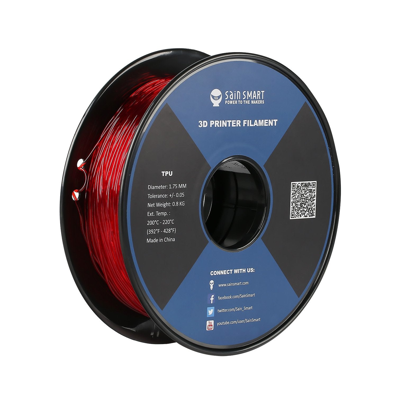 Sainsmart   101 90 163 Red Flexible Tpu 3D Printing Filament, 1.75 Mm, 0.8 Kg, Dimensional Accuracy +/  0.05 Mm