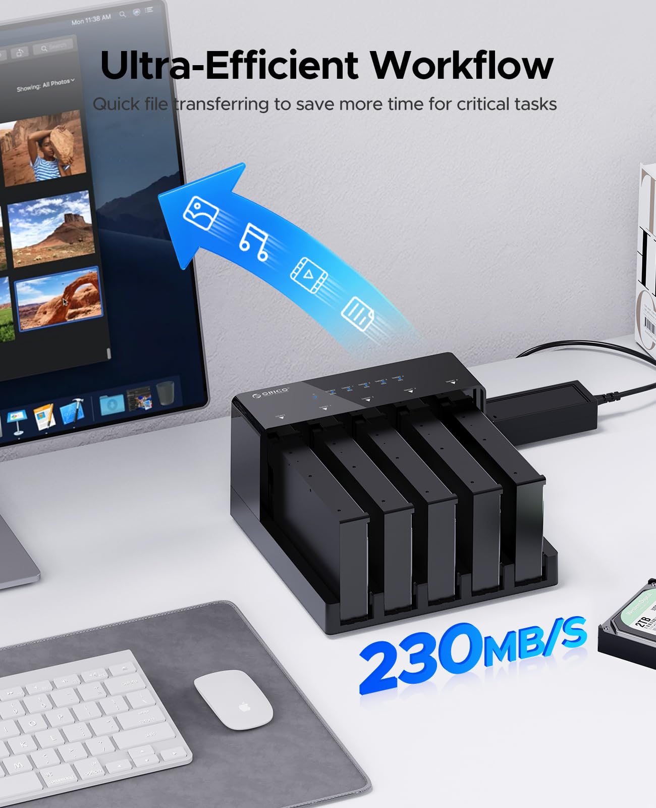 ORICO USB 3.0 5 Bay Hard Drive Docking Station with Offline Cloning 3.5 SATA Enclosure for HDD SSD, Expandable Storage up to 90TB Plug&Play(6558US3 C)