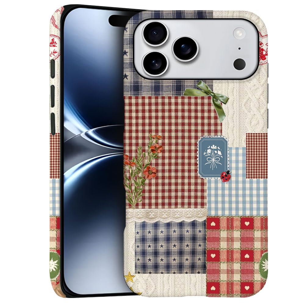 Case for iPhone 17 Pro Max - Slim Fit Anti-Scratch Phone Case for Girl Women - Patchwork Quilt Floral Retro (Frosted)