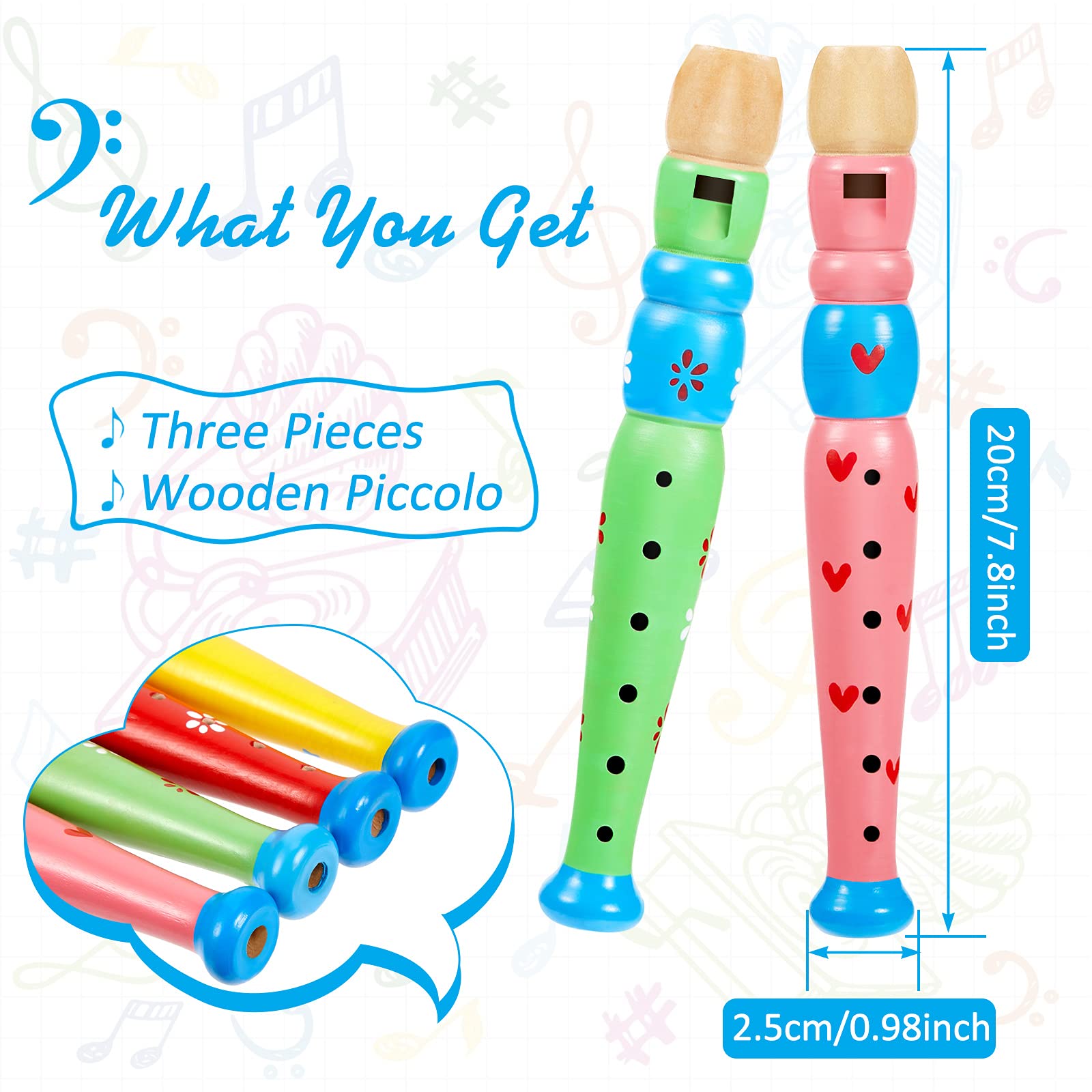 Yeshone 3 Pieces Small Wooden Recorders Wooden Flute Colorful Piccolo Flute For Music Education Sound Learning Musical Instrumen