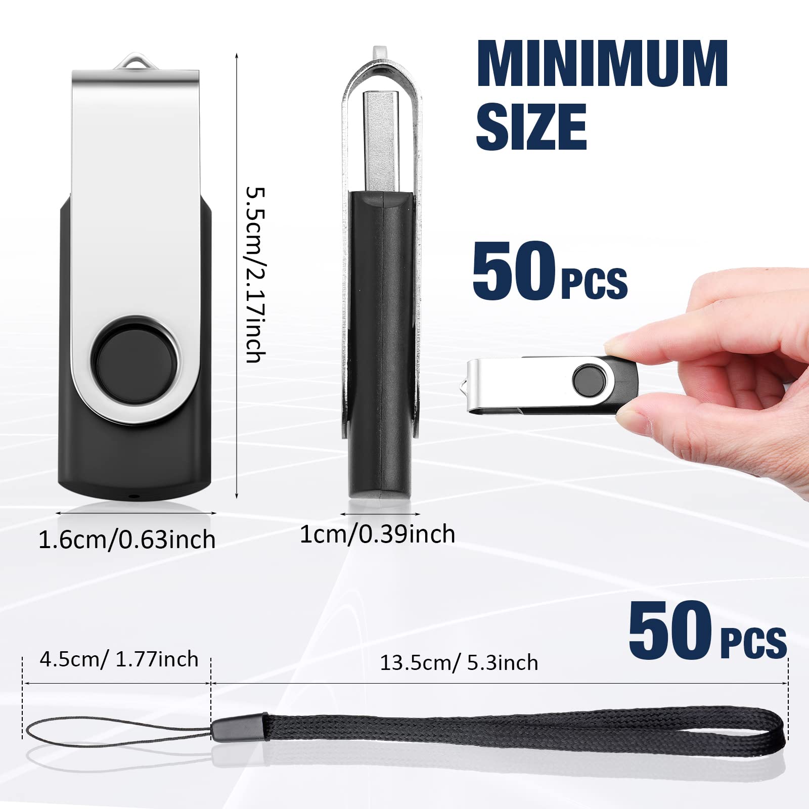 Aoriher 50 Pack Usb 2.0 Flash Drives Bulk, Portable Usb Thumb Drives With Lanyards, Swivel Flash Drives Thumb Drives For Office