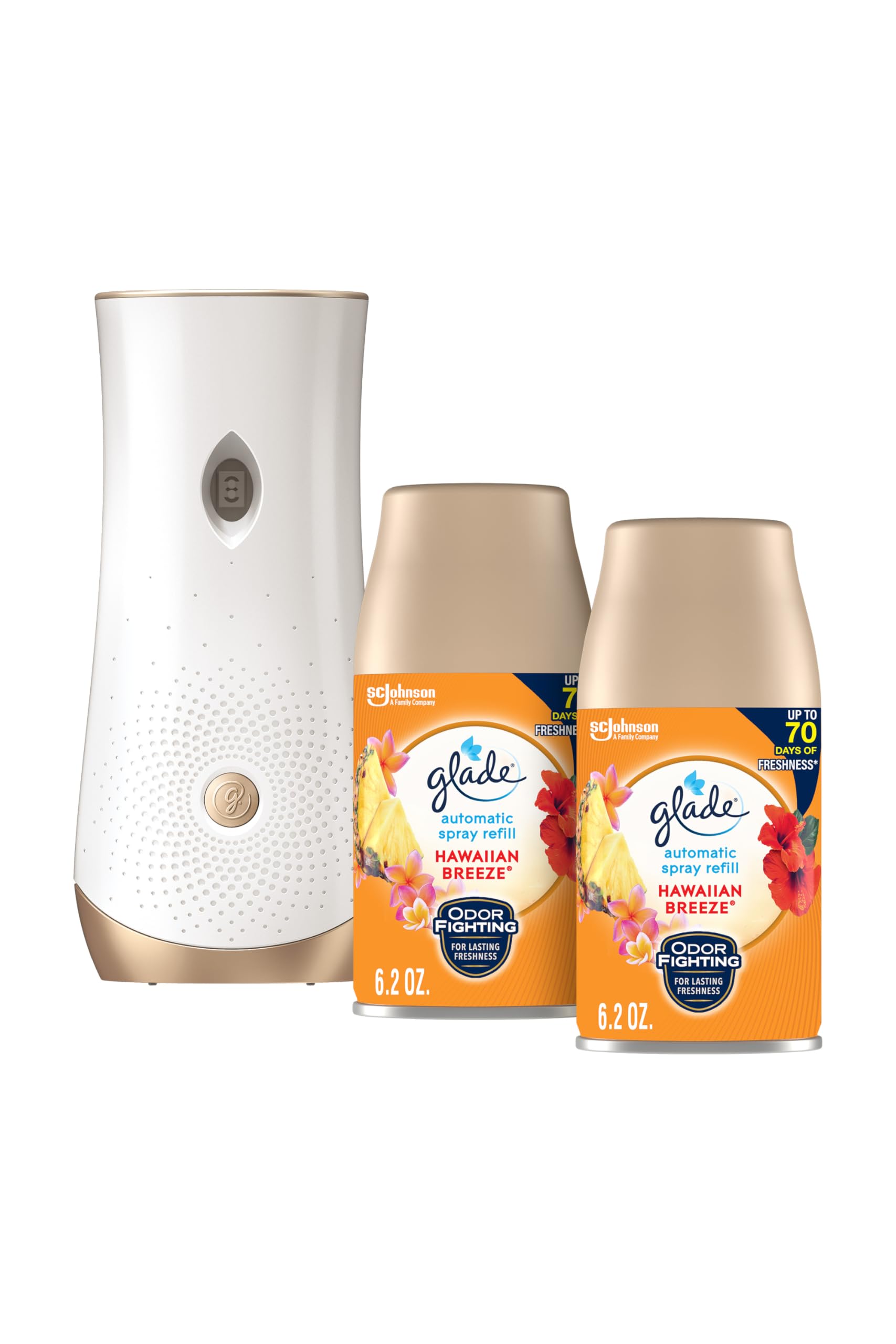 Glade Automatic Spray Refill And Holder Kit, Air Freshener For Home And Bathroom, Hawaiian Breeze, 6.2 Oz, 2 Count