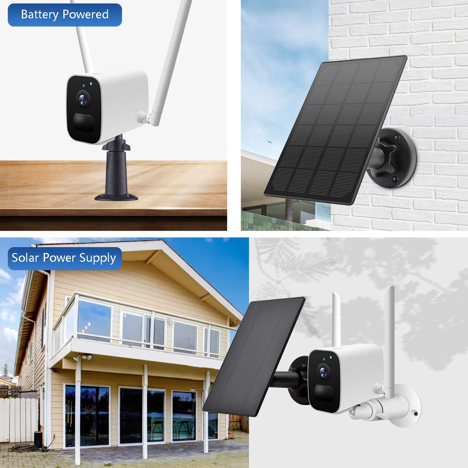 2 Pack Solar Panel For Wireless Outdoor Security Camera,Compatible With Dc 5V Rechargeable Battary Powered Surveillance Camera,