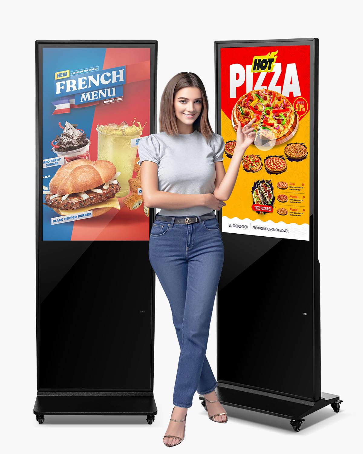 VEVOR 43 Inch Digital Signage Display, Non-Touchscreen Digital Kiosk, Indoor Floor Standing Kiosk Display, 2K UHD LCD Screen, 2G