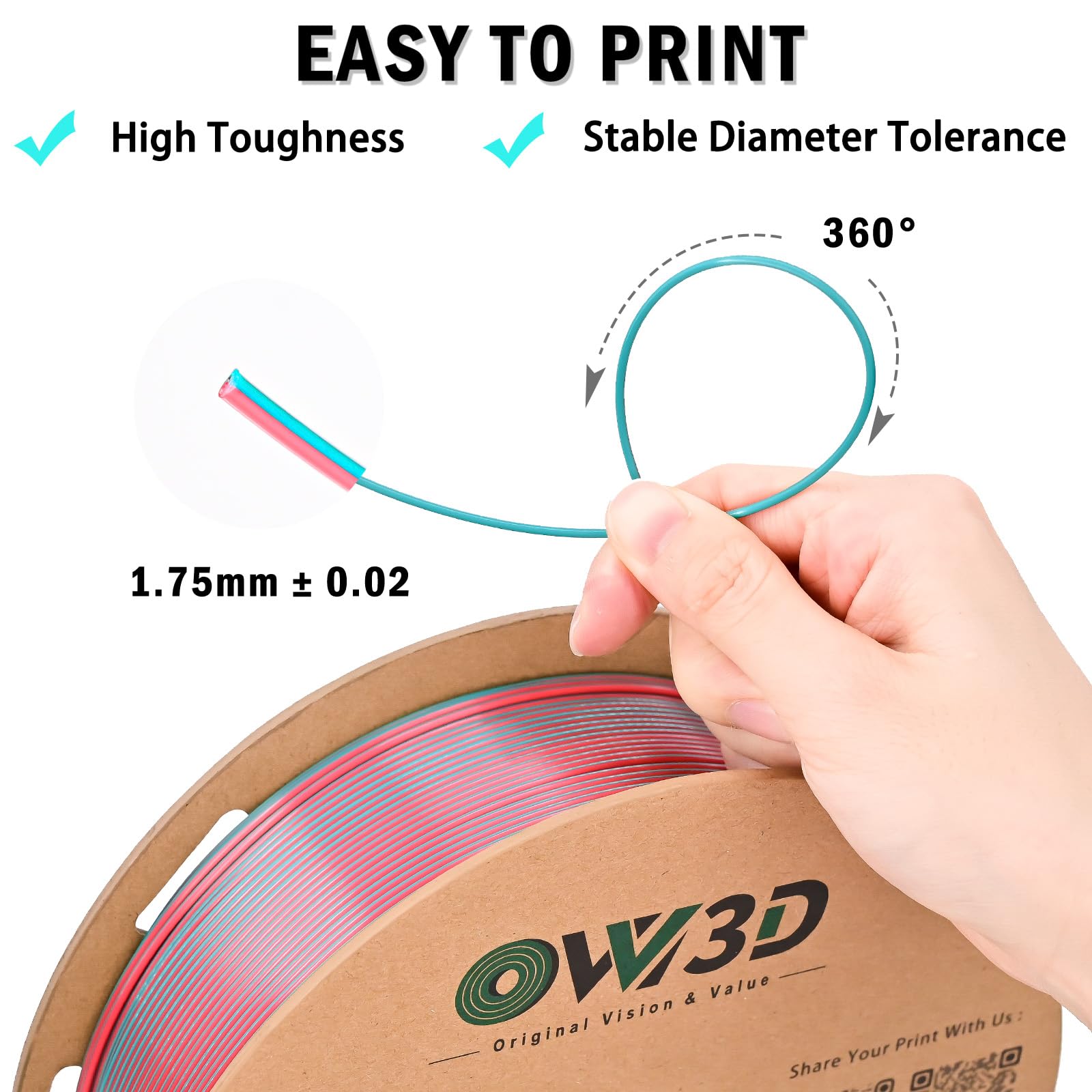 Ovv3D Pla Filament 1.75Mm, 3D Printer Filament Silk Pla Dual Color Pla Filament, Sky Blue And Pink Pla Filament, Color Change Ev