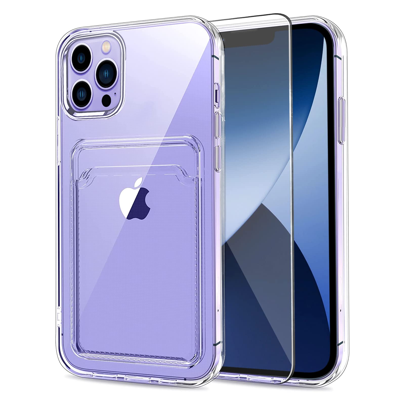 Mzelq Silicone Wallet For Iphone 14 Pro Max Case, Card Holder Camera Protection Cover For Iphone 14 Pro Max Case + Screen Protec