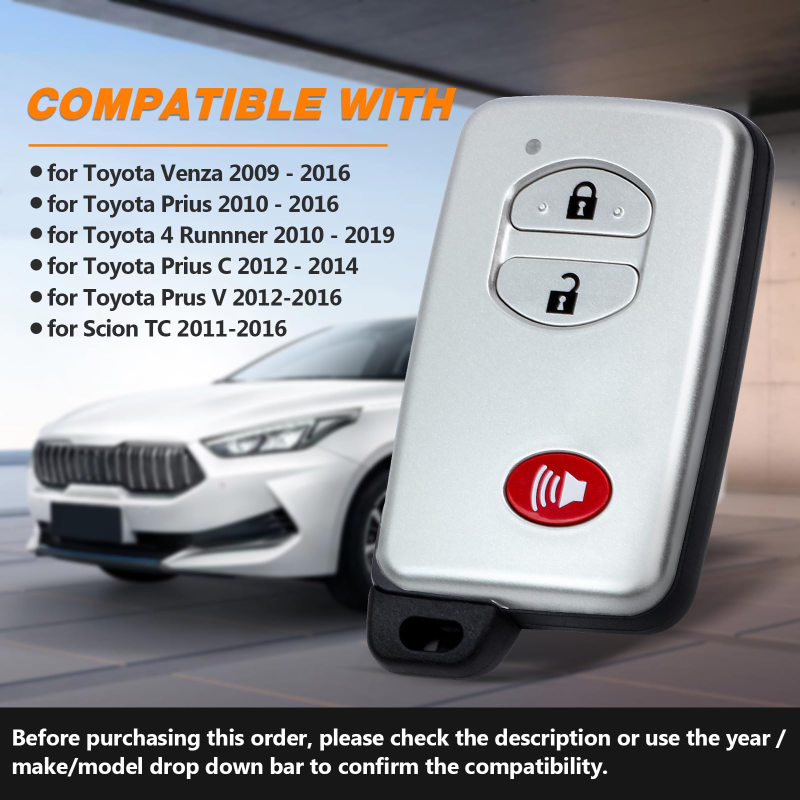 Yewong Car Key Fob Remote Keyless Entry Control For Toyota 4Runner 2010-2019 Prius 2010-2016 Venza 2009-2016 Fccid:Hyq14Acx 2714