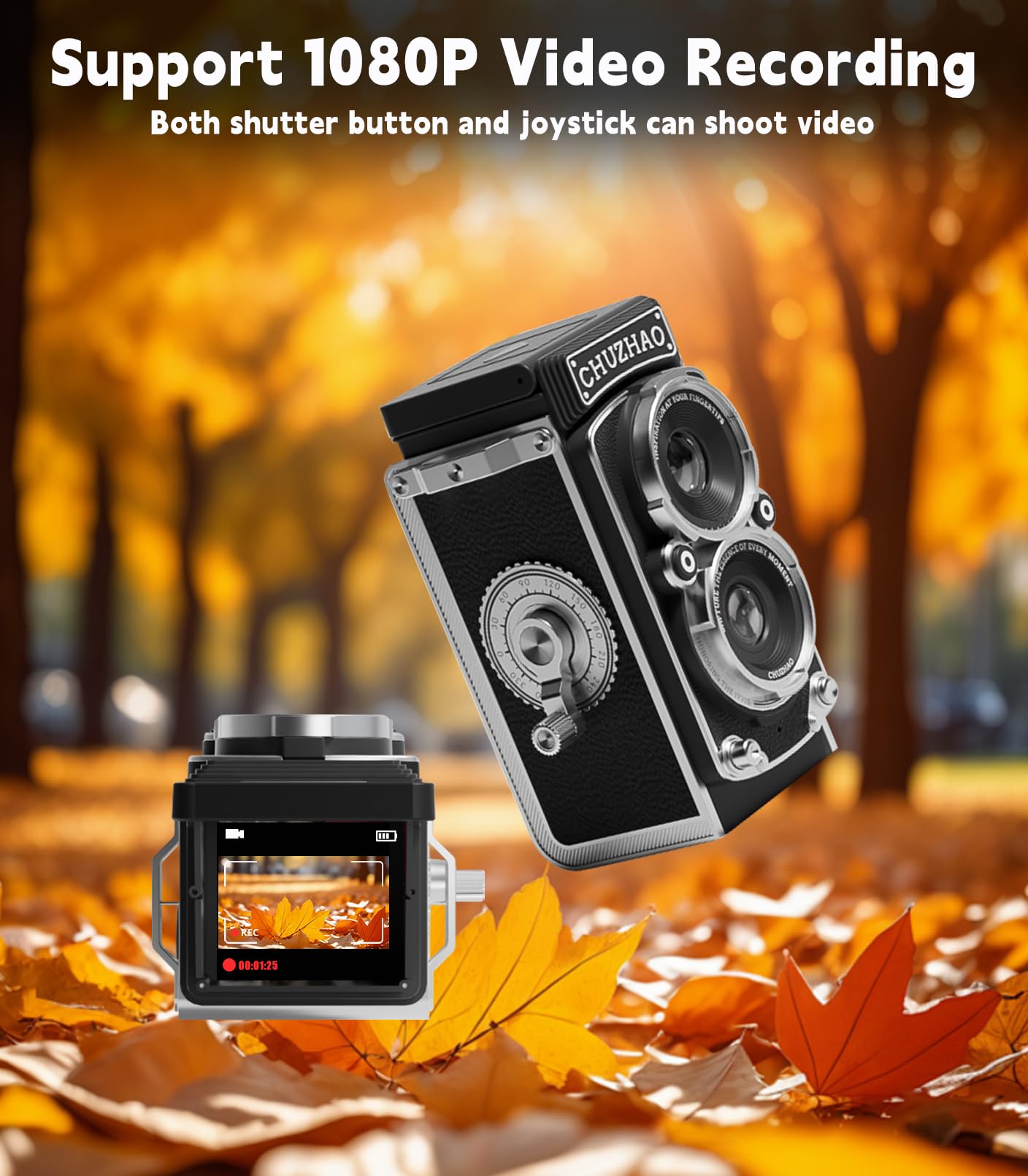 JOYTRIP CHUZHAO Vintage Mini Digital Camera, 12MP Autofocus, Compact, Black, Model M1, 1080P FHD Video, Ideal for Beginners and Teens
