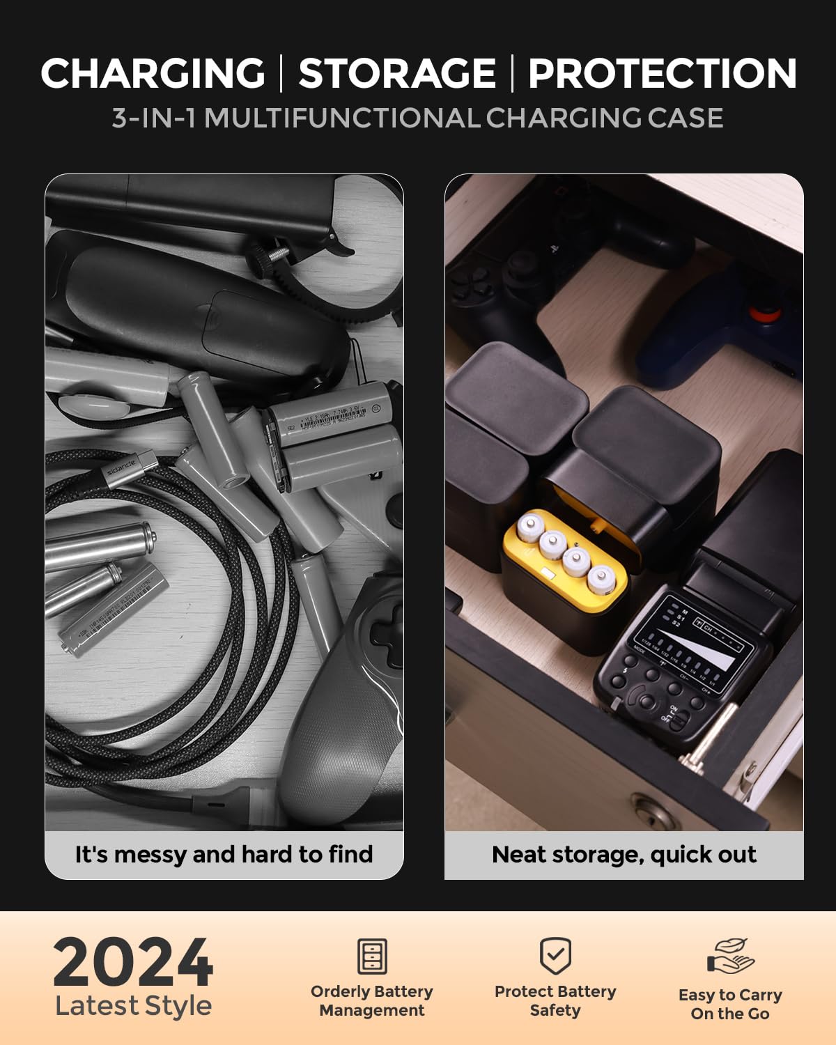 Imuto Rechargeable Aa Batteries With Charger, 3600Mwh Aa Lithium Batteries 4 Pack, 4 Slot Storage Box Style Lithium Battery Char