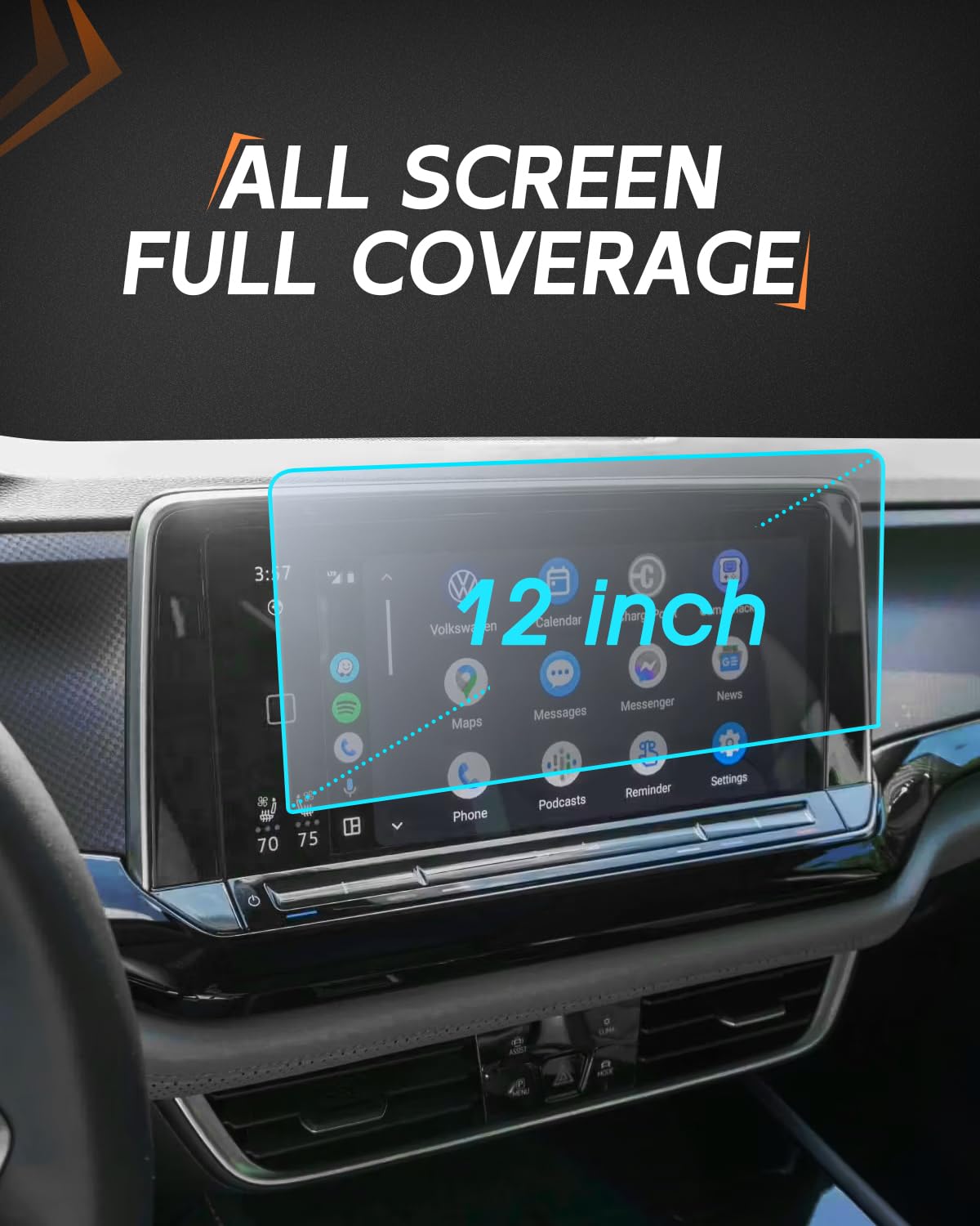 Matte Screen Protector For Volkswagen Atlas 2024 2025 Touchscreen Cover For Atlas Screen Protector For Atlas 2024 2025 Accessories Se/Sel/Sel R Line/Premium 12' Matte Anti Glare Tempered Glass