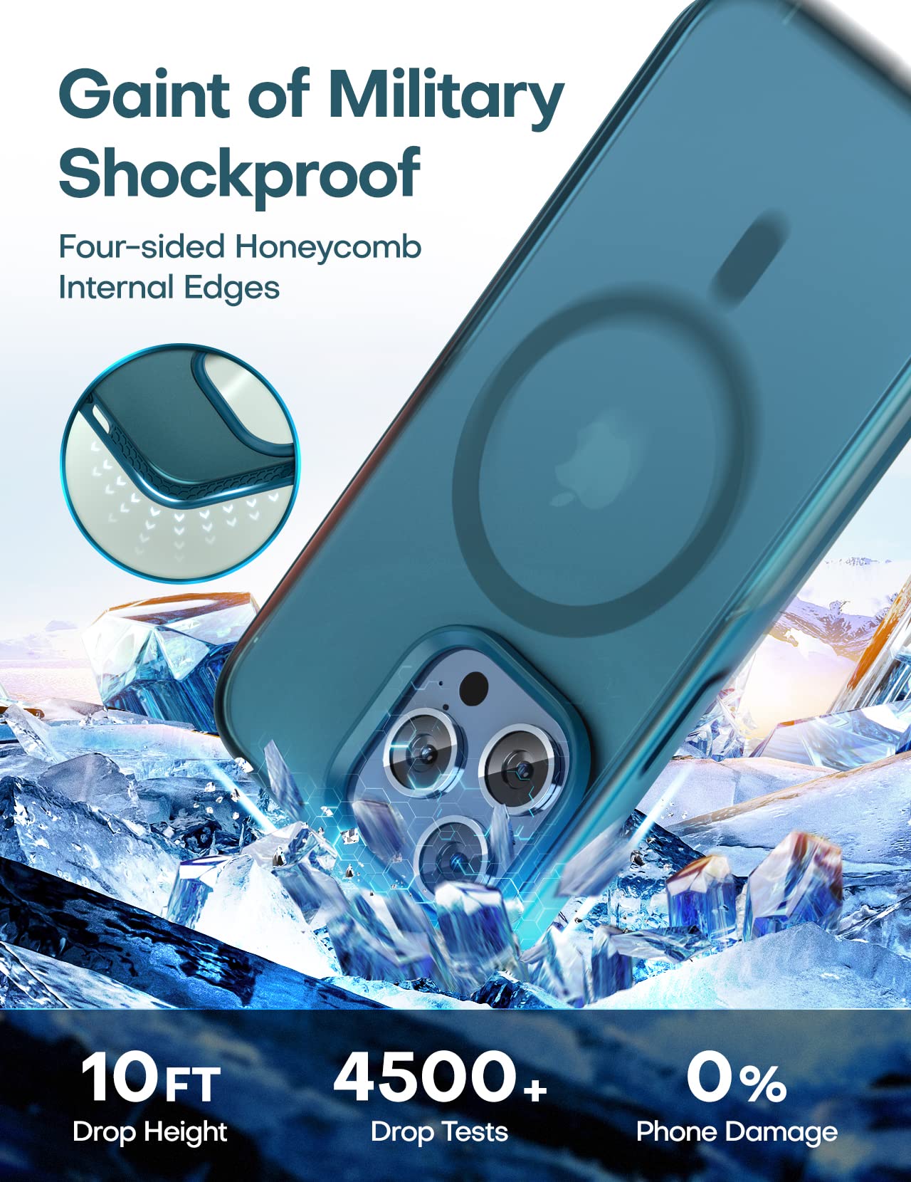 Tauri Magnetic For Iphone 13 Pro Max Case Deep Blue, [Compatible With Magsafe] [Not Yellowing] With 2X Screen Protector +2X Came