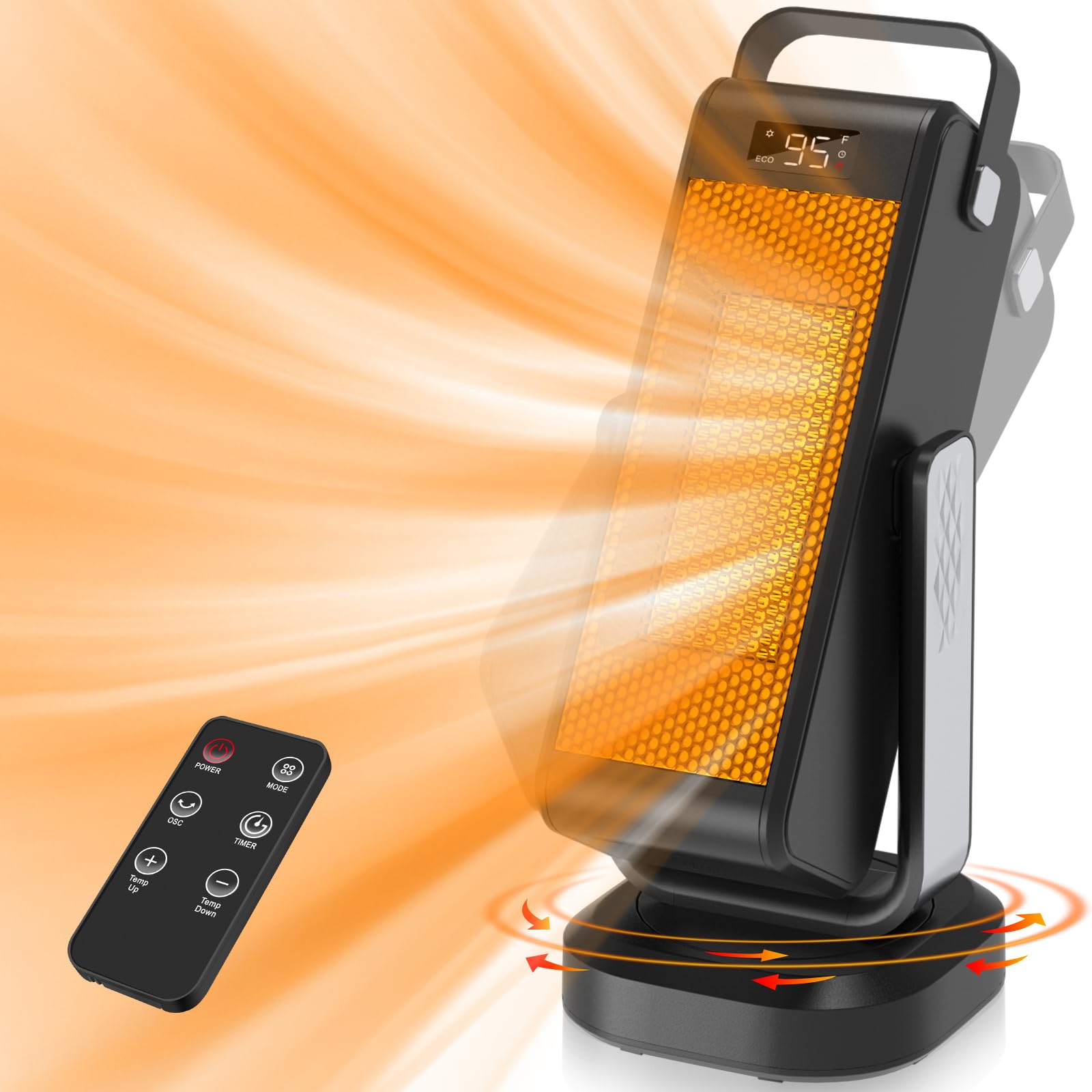 Space Heater, Portable Heater With 3D Oscillating For Large Room, 4 Mode/Eco Electric Heater, Ptc Space Heaters For Indoor Use W