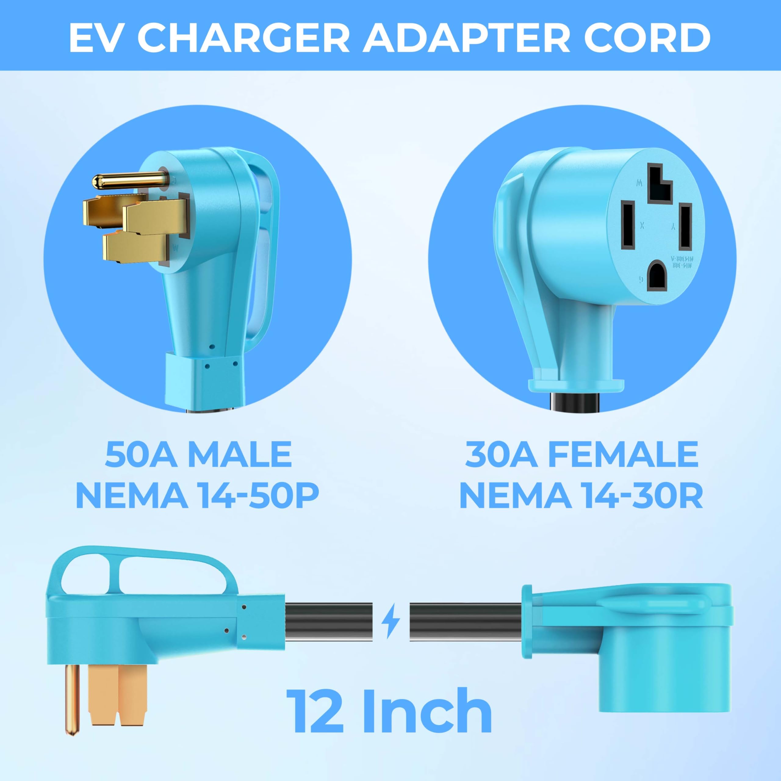 Circlecord Nema 14 50P To 14 30R Ev Charger Adapter Cord Compatible With Ev And Dryer Use, For Level 2 Ev Charging, 180 Degree B