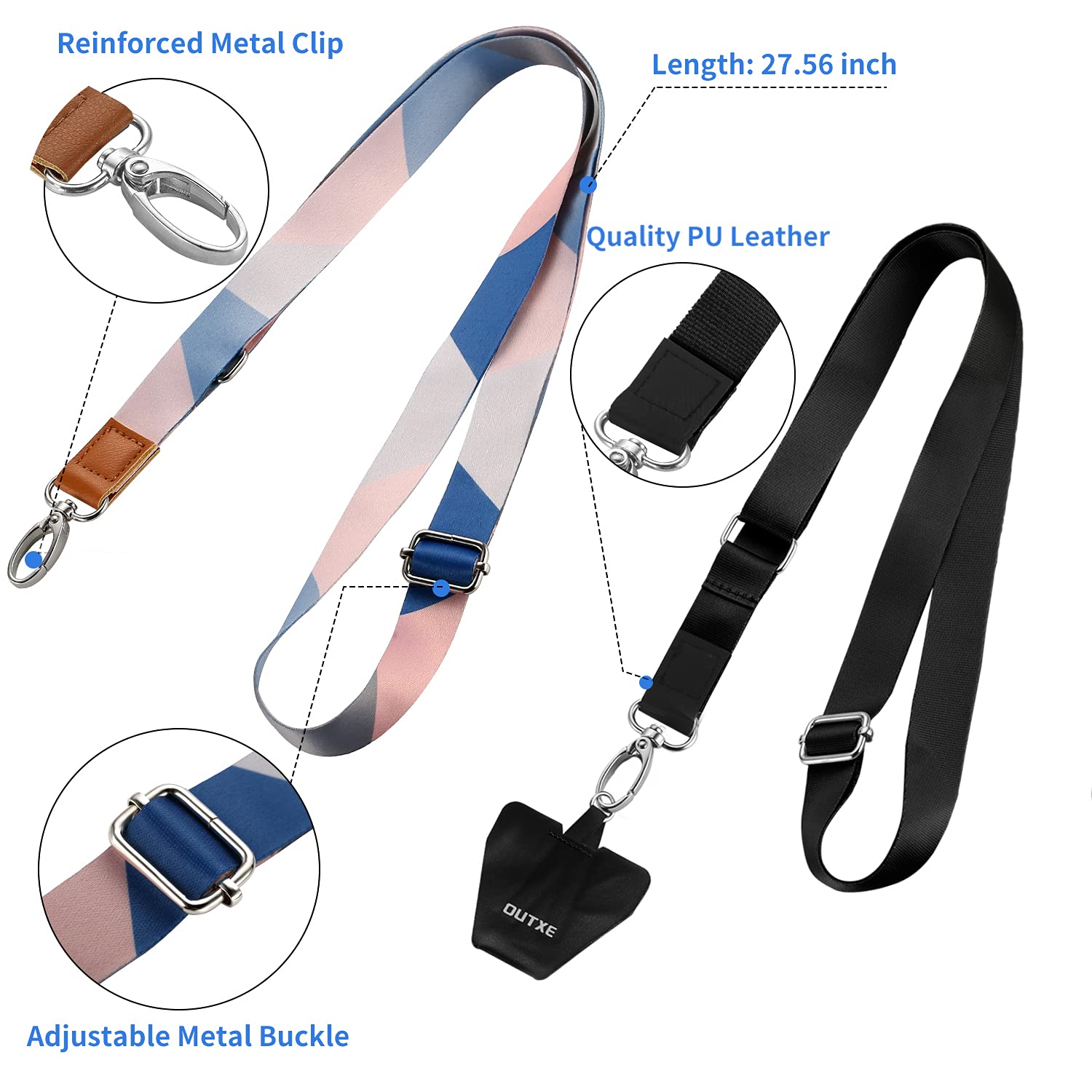 Outxe Phone Lanyard  2 Pack Adjustable Neck Strap, 4� Pad With Adhesive, Nylon Cell Phone Lanyard Compatible With All Smartphone