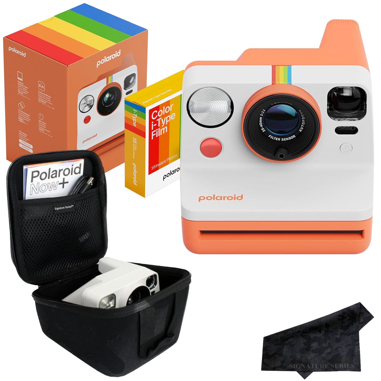 Polaroid Now 3rd Generation i-Type Instant Film Camera with 16 Color Film Photos, Coral, with Signature Series Case Bundle