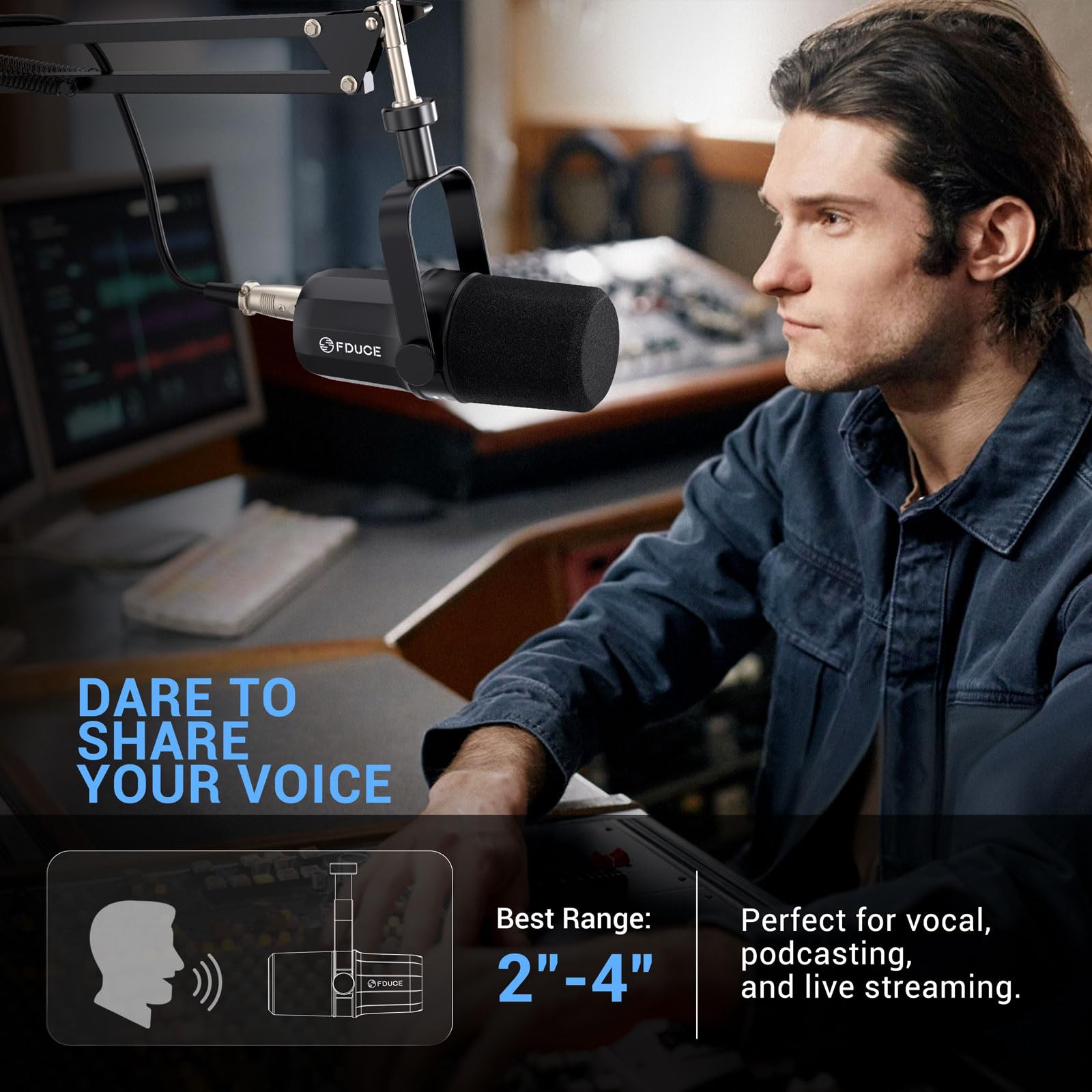 Fduce Sl40X Xlr Dynamic Microphone Kit For Vocal Recording, Podcasting, Gaming, Live Streaming&Broadcasting, All Metal Cardioid